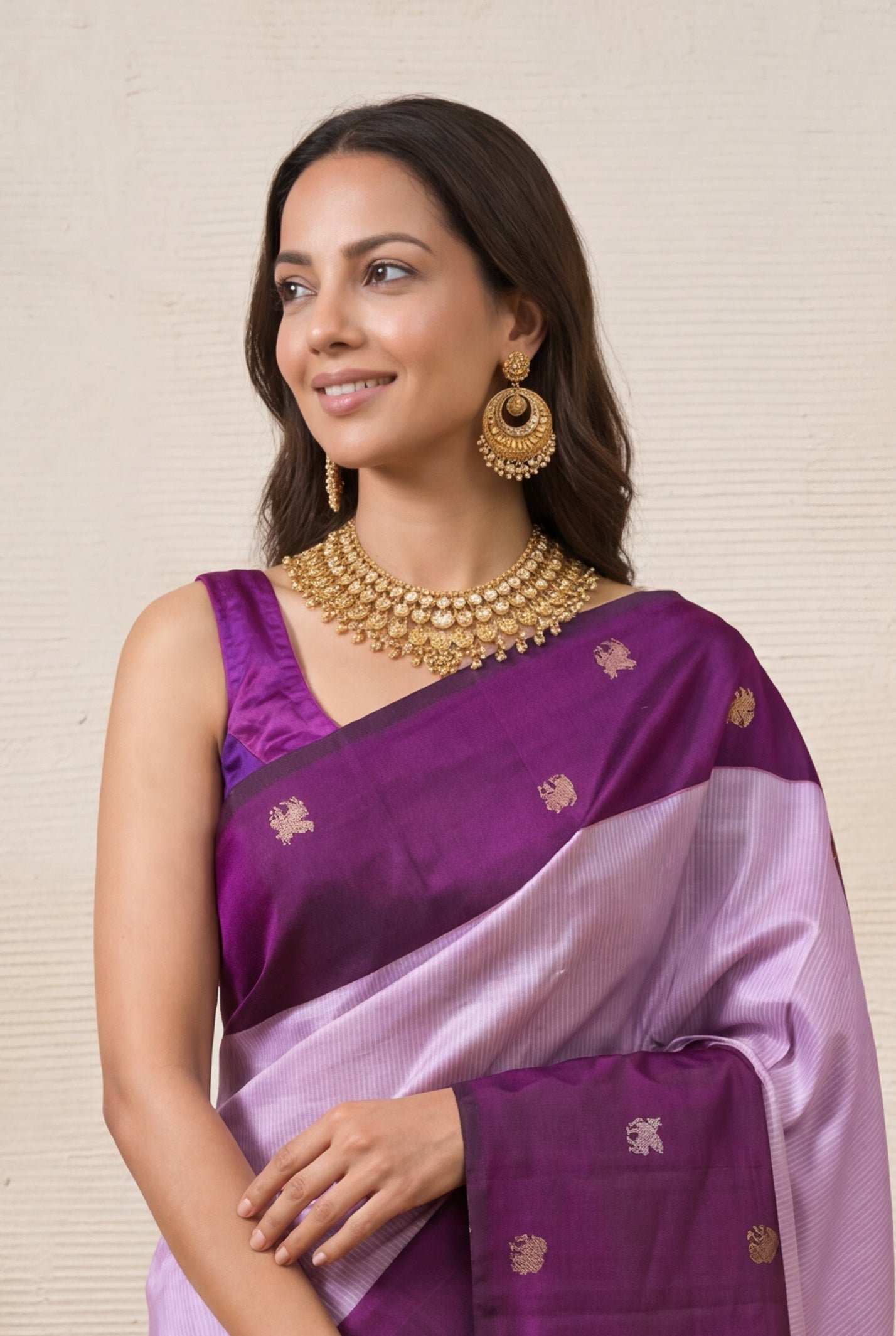 Lavender and Royal Purple Kanchivaram Silk Saree