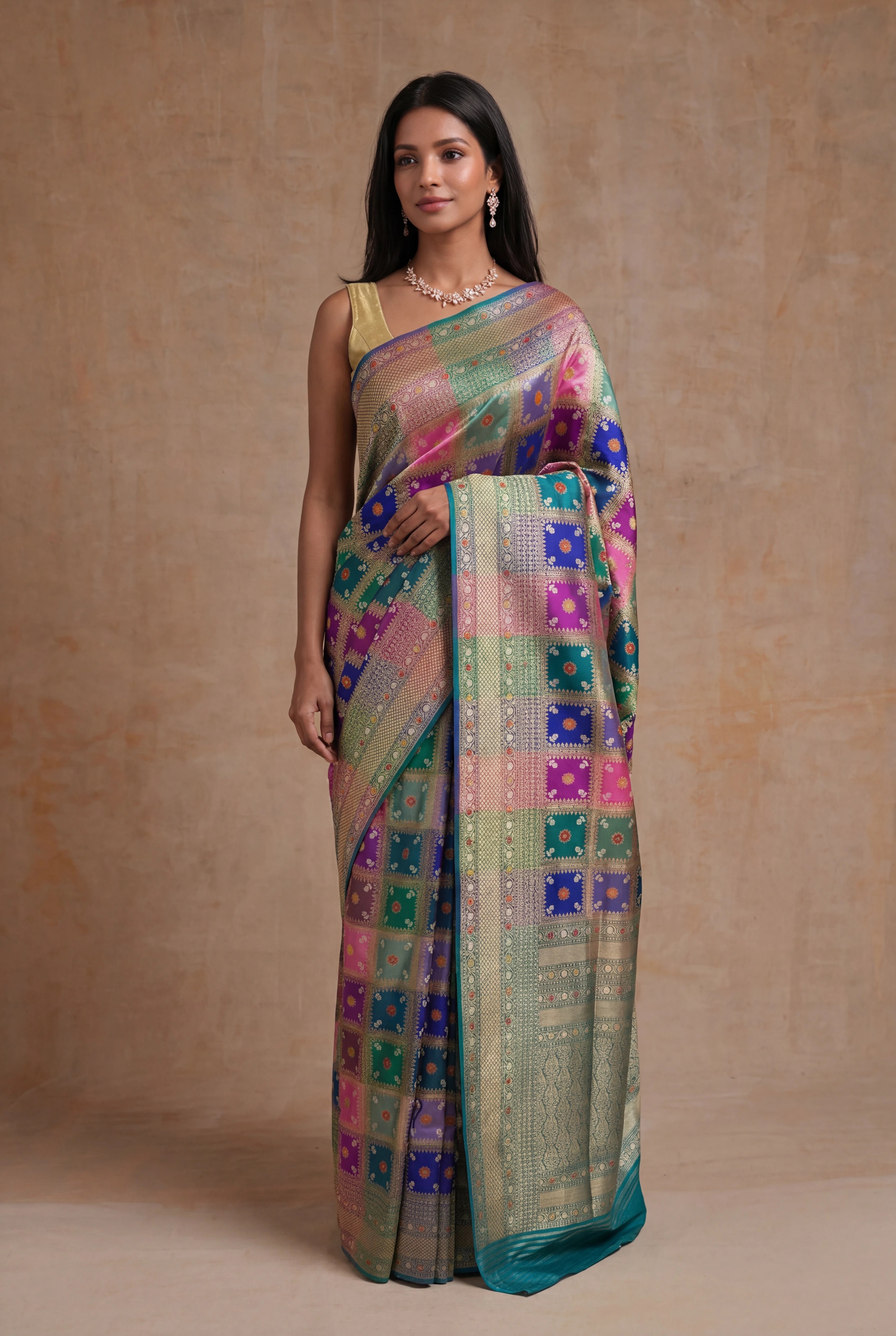 Multicolor Banarasi Silk Meenakari Saree