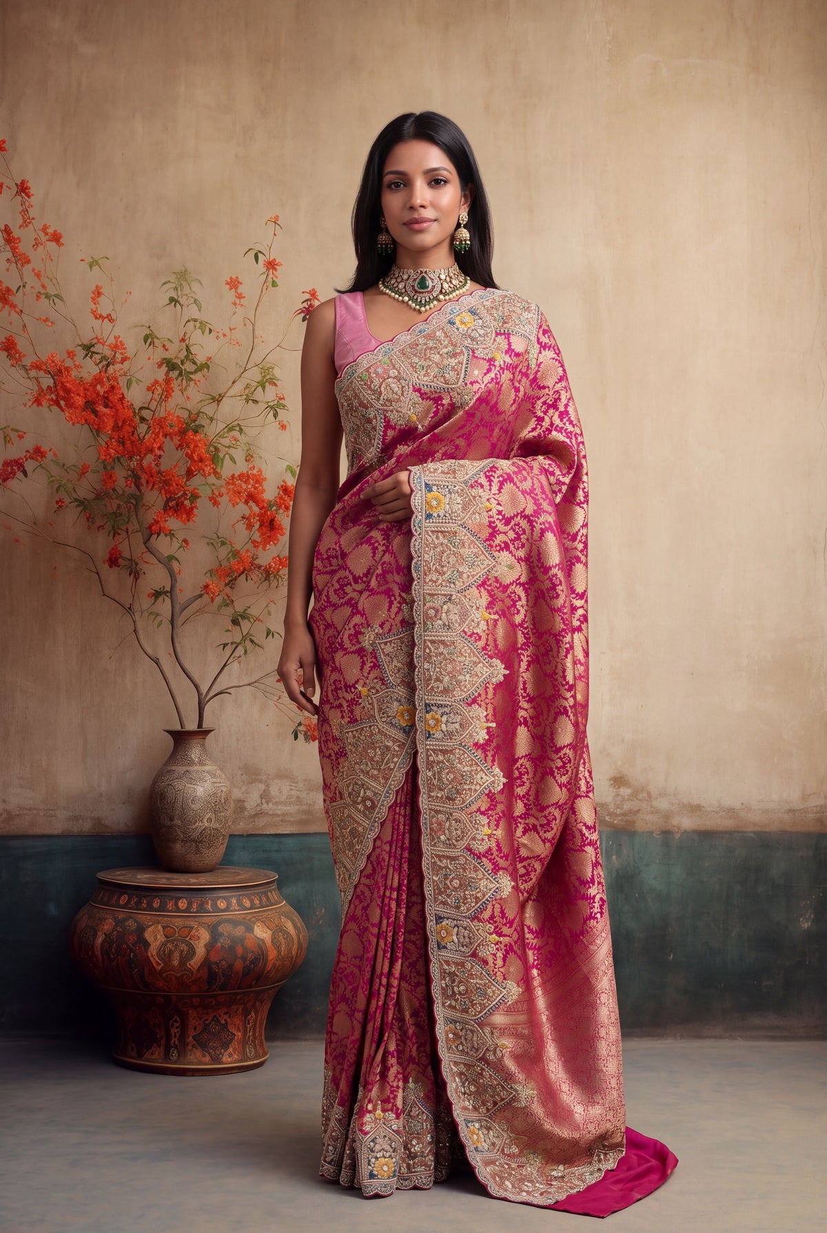 Rani Pink Banarasi Silk Saree - Mokshaa