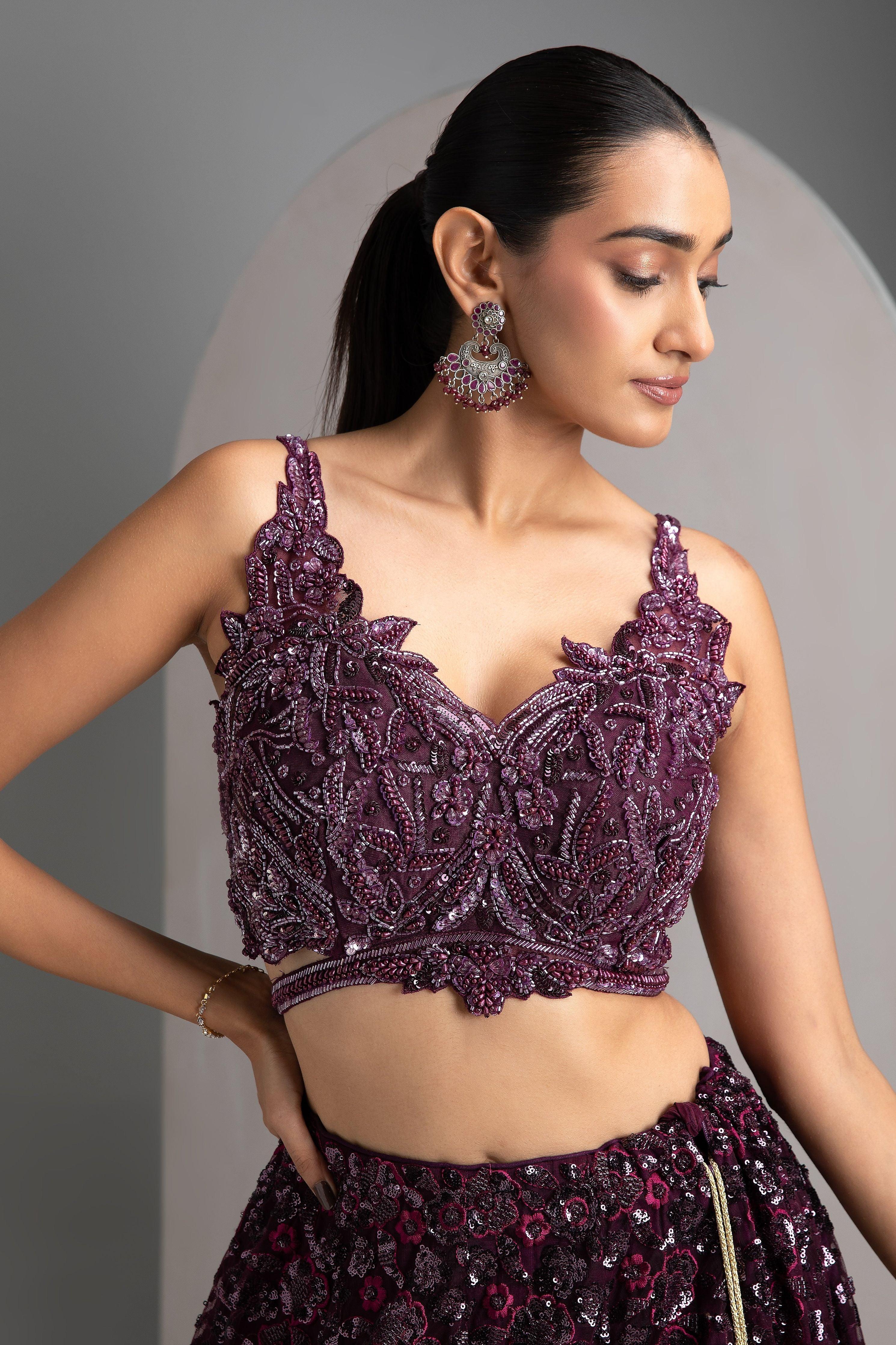 Wine Net Lehenga - Mokshaa