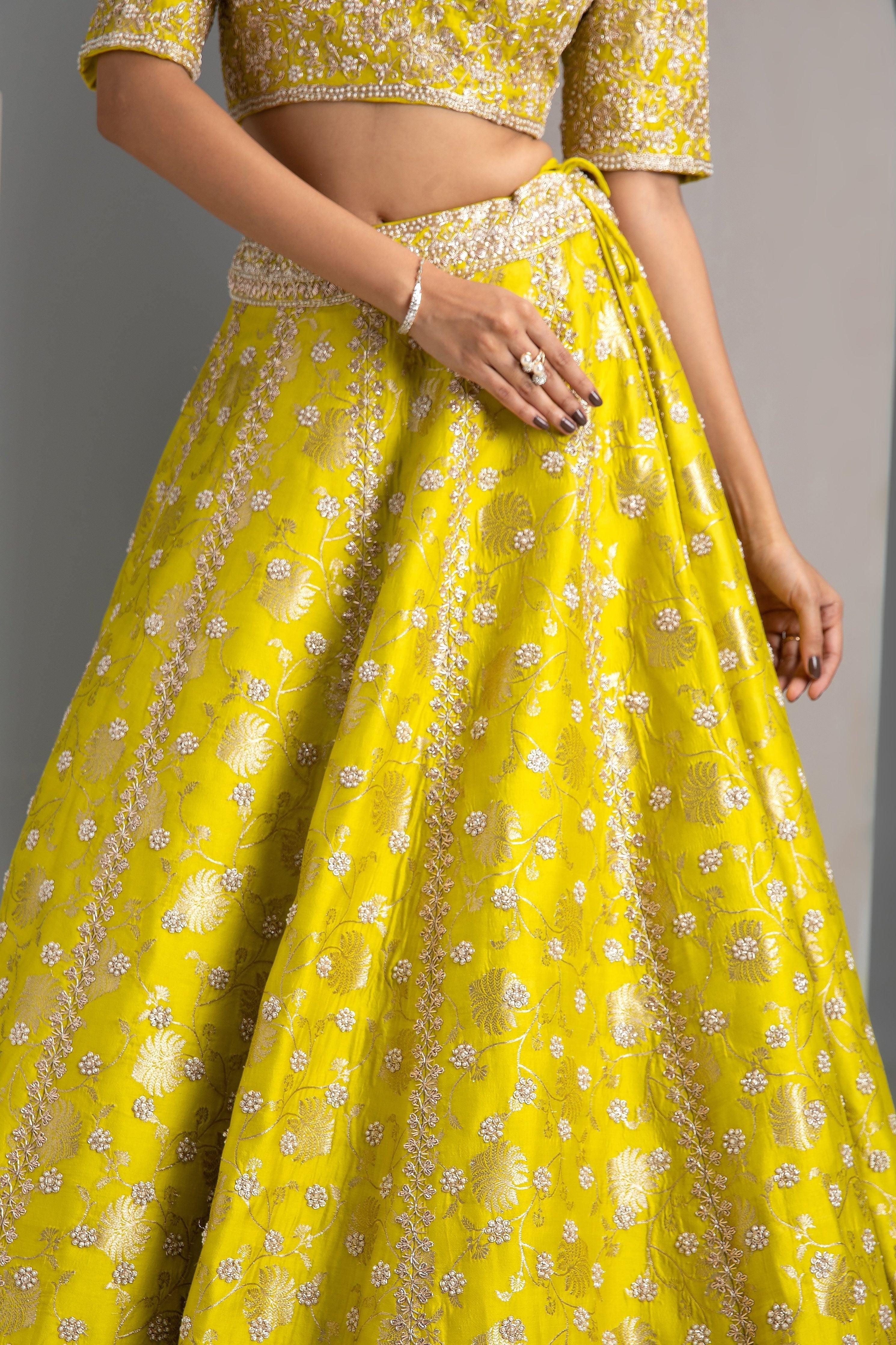 Lime Green Benarasi Lehenga Set - Mokshaa