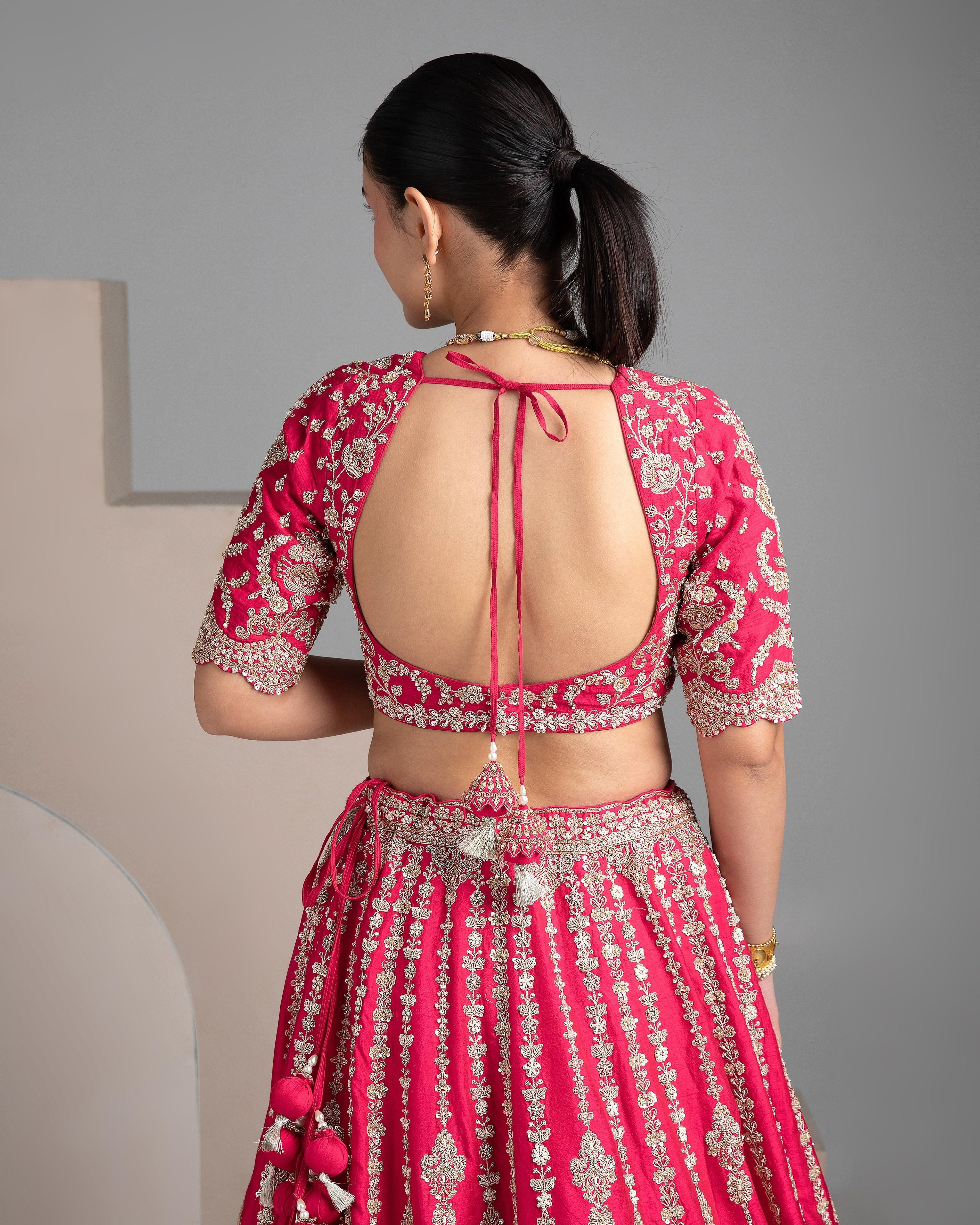Red Lehenga Set With Double Dupatta - Mokshaa