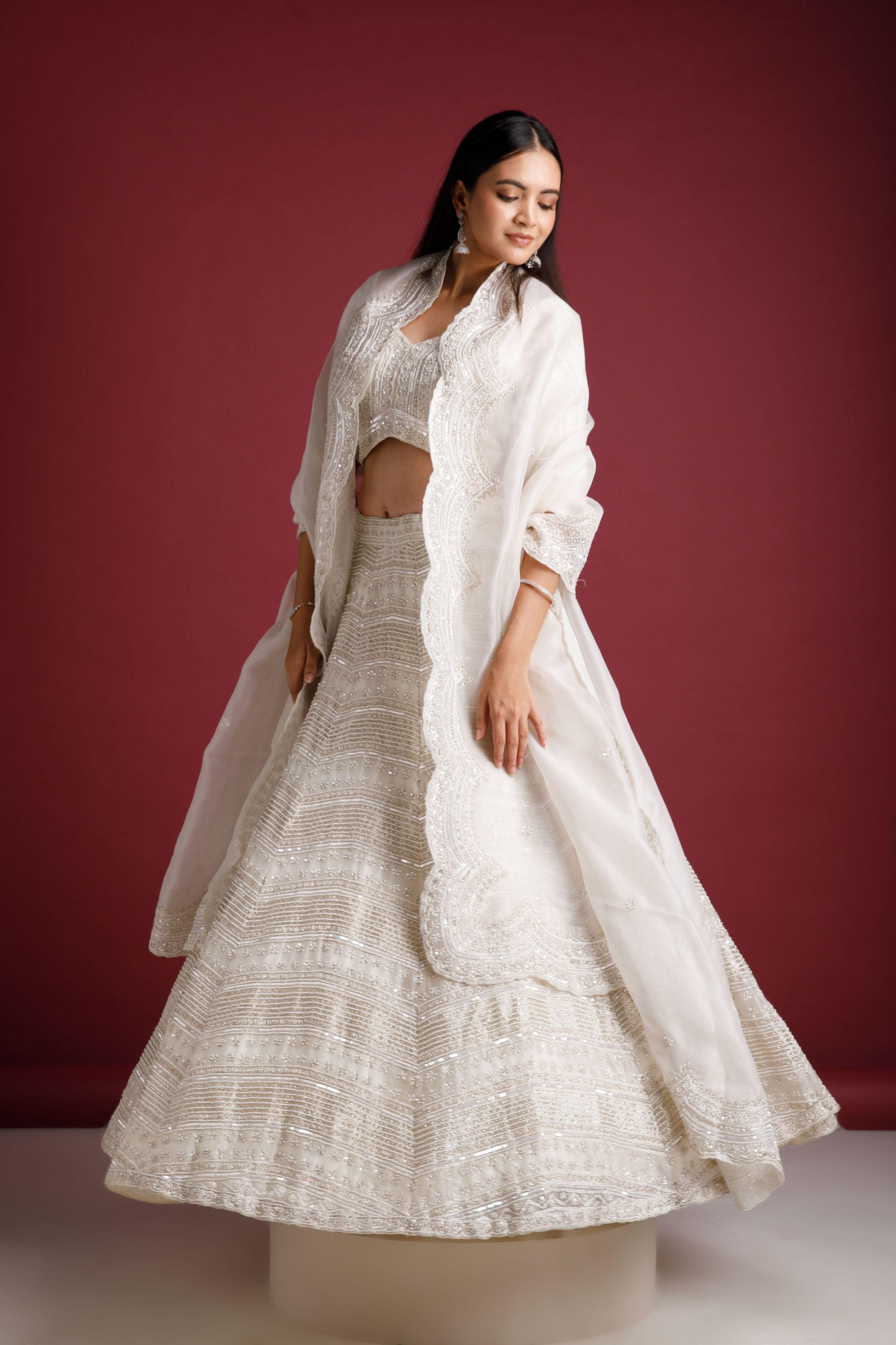 Ivory Organza Lehenga Set - Mokshaa
