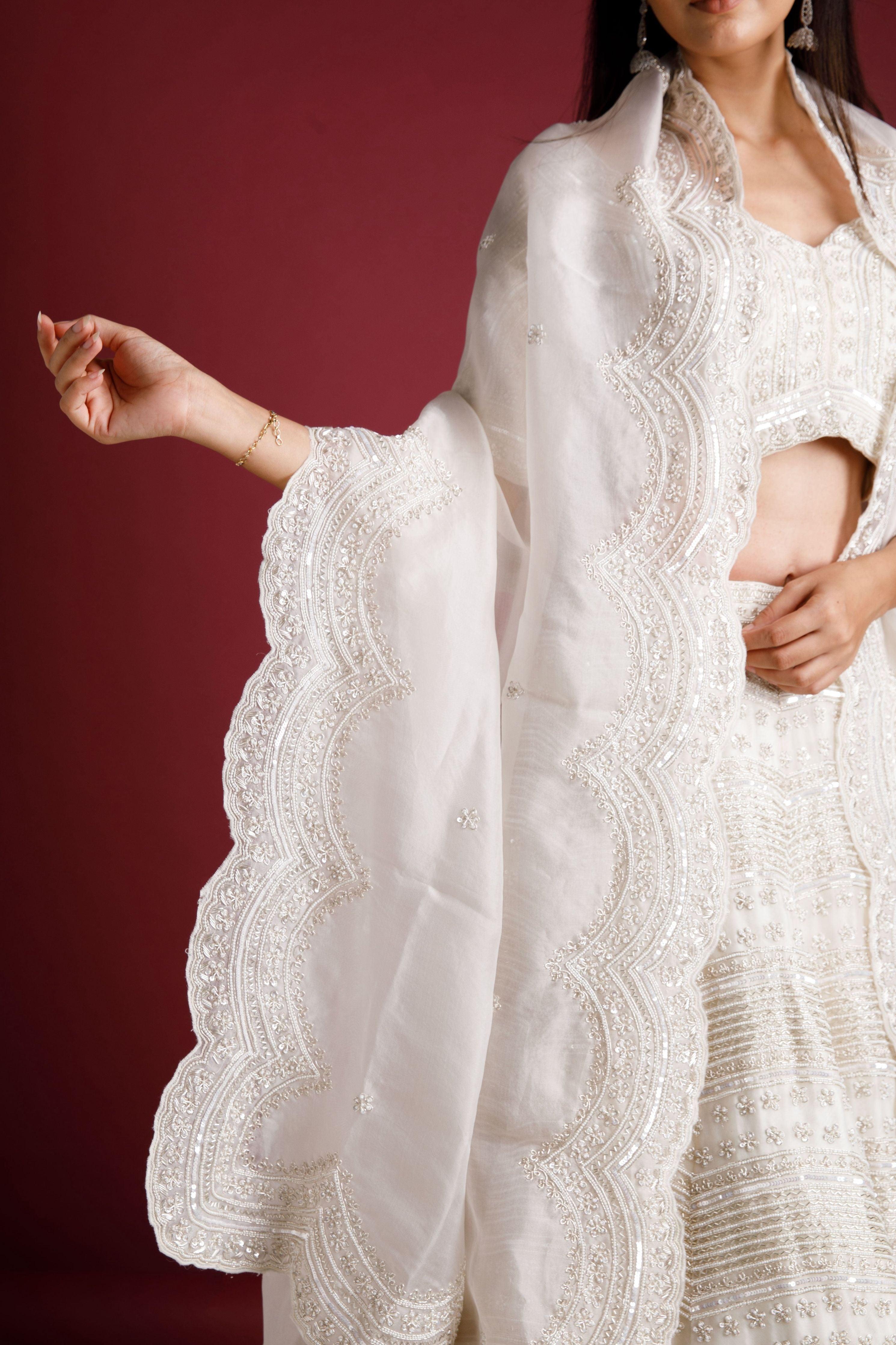 Ivory Organza Lehenga Set - Mokshaa