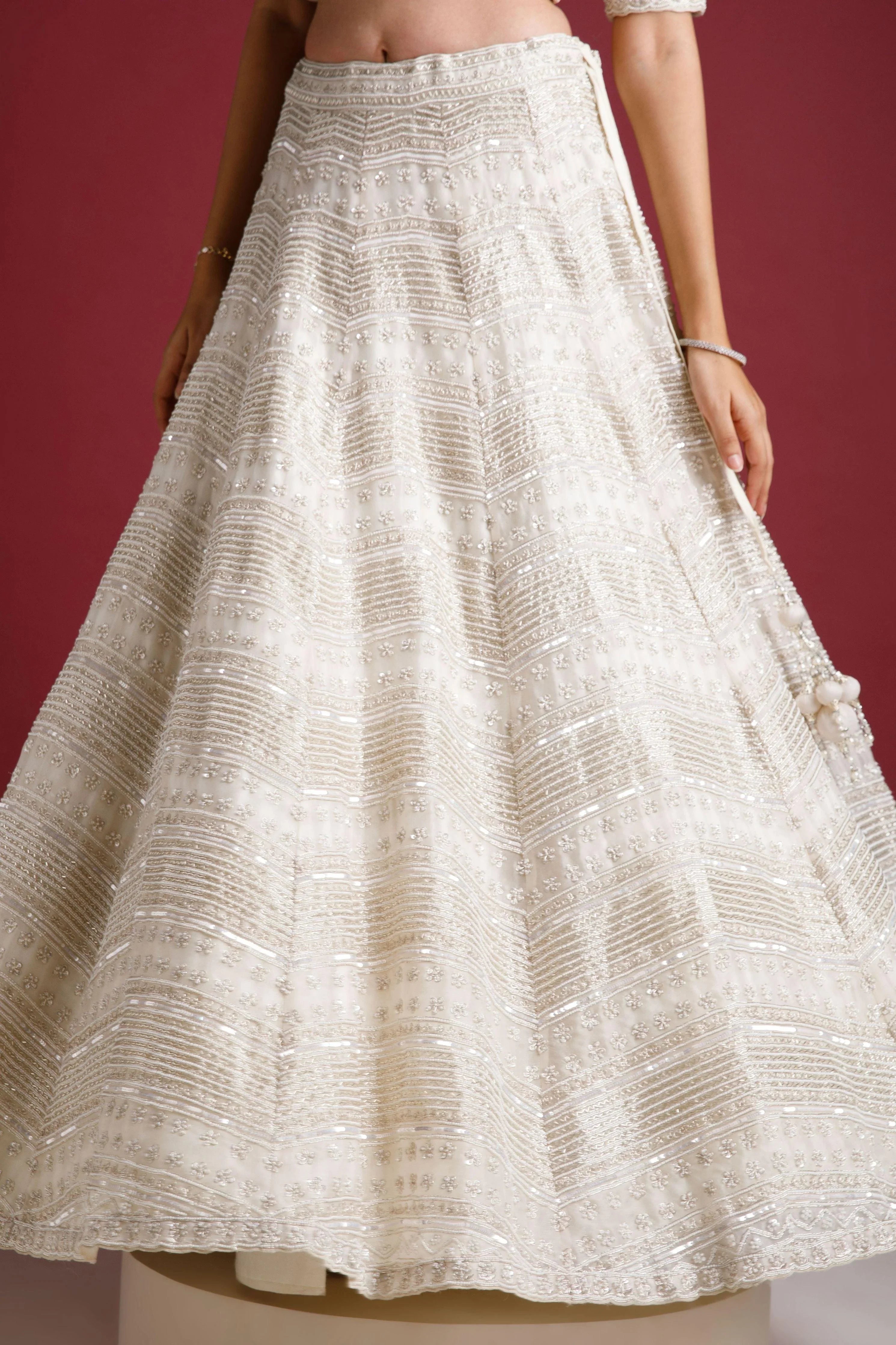 Ivory Organza Lehenga Set - Mokshaa