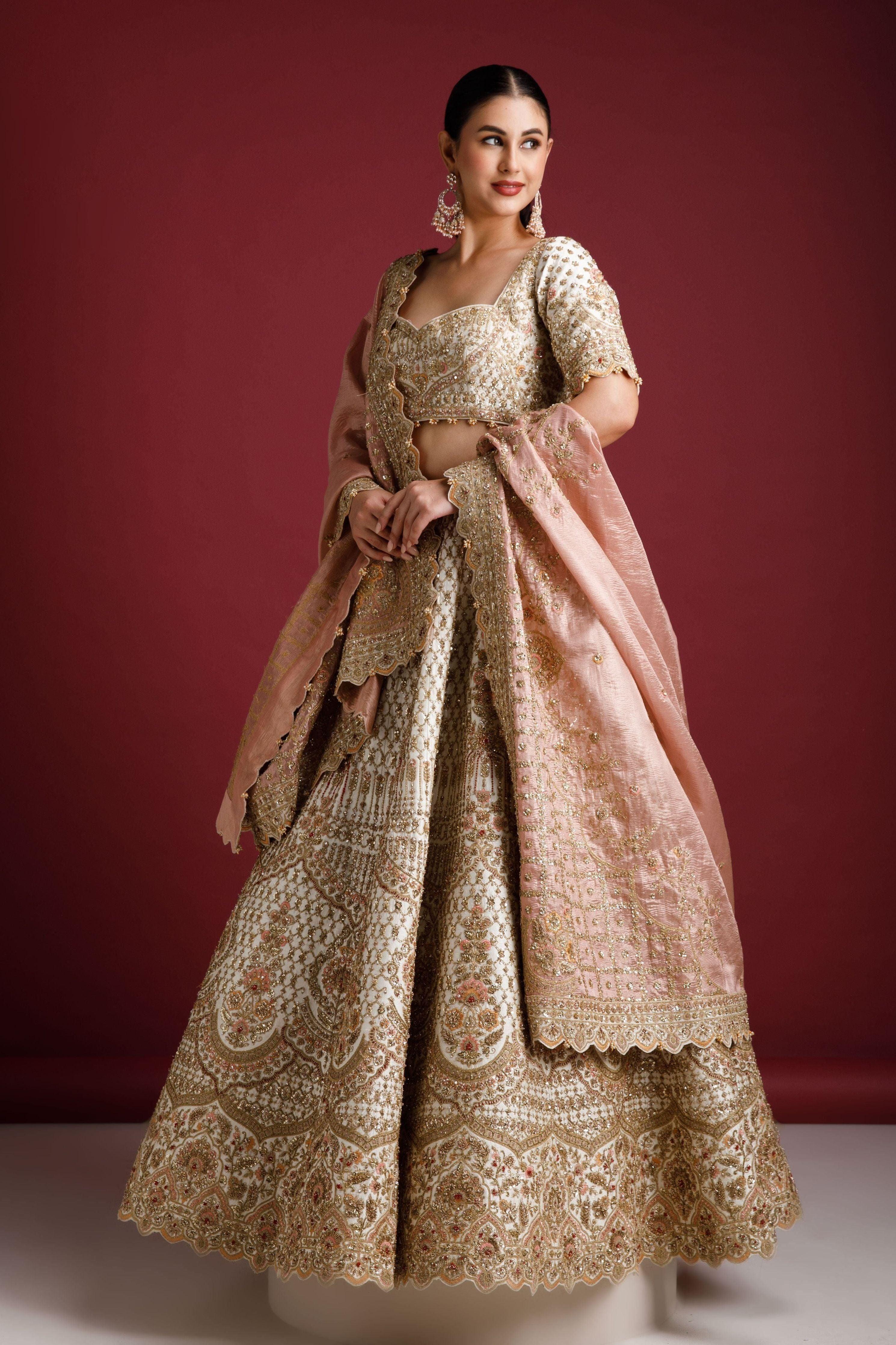 Ivory Raw Silk Lehenga Set - Mokshaa