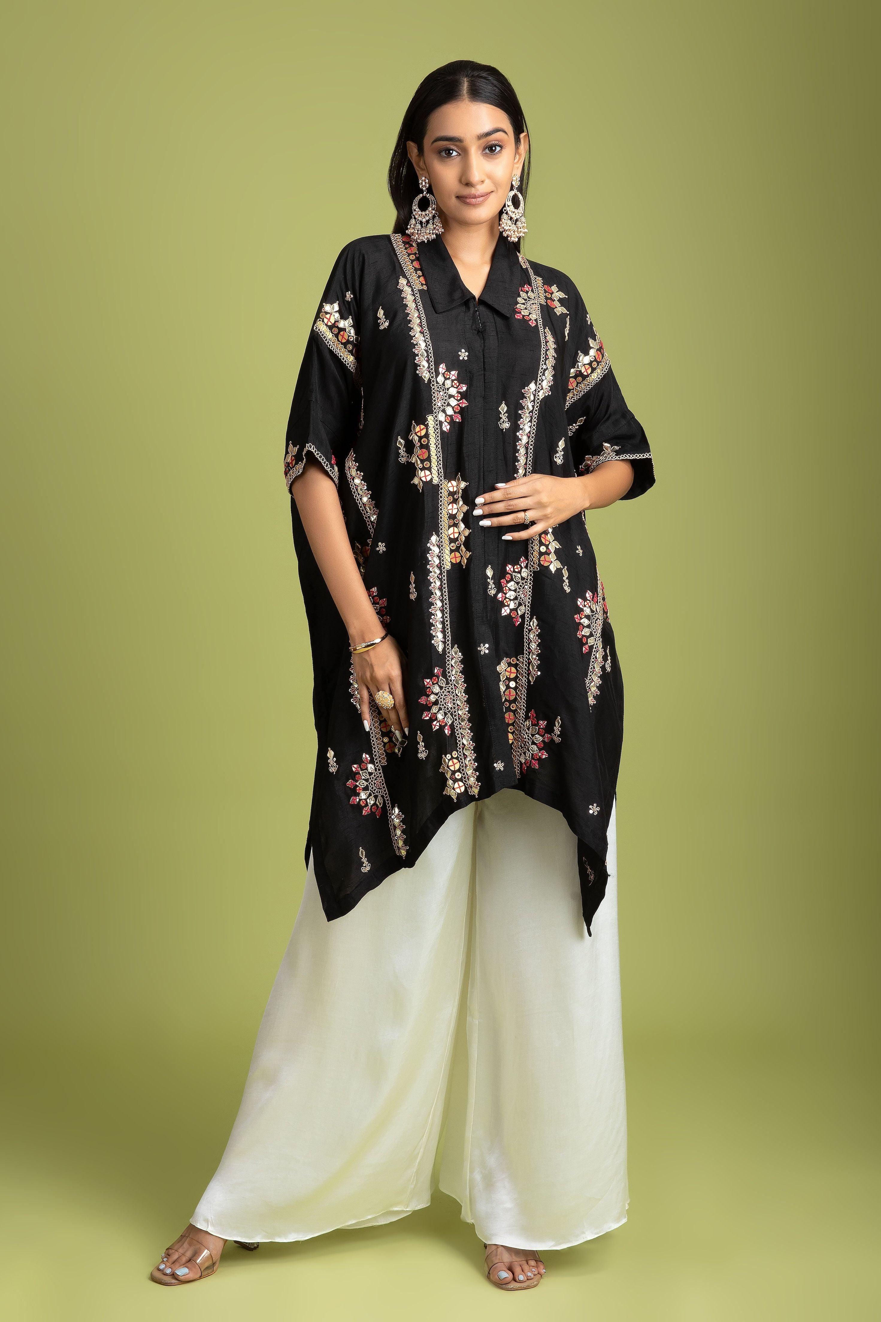 Black Silk Kaftaan Into-Western | Kurti | Mokshaa