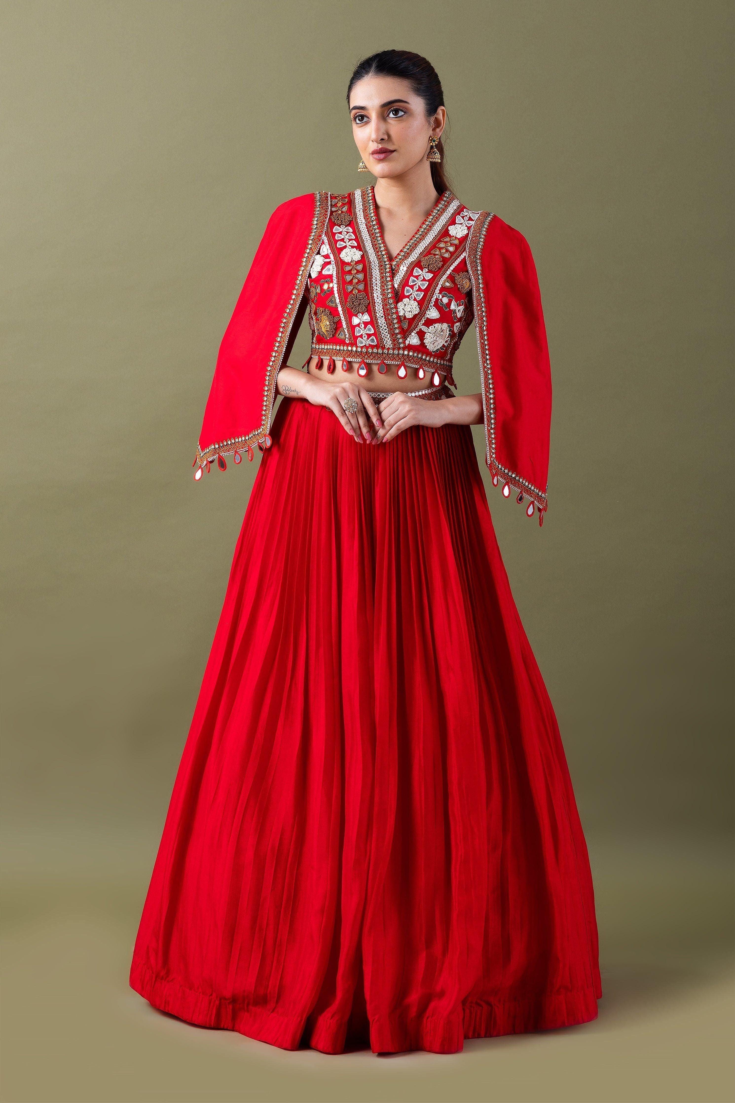 Vibrant Red Silk Lehenga Set - Mokshaa