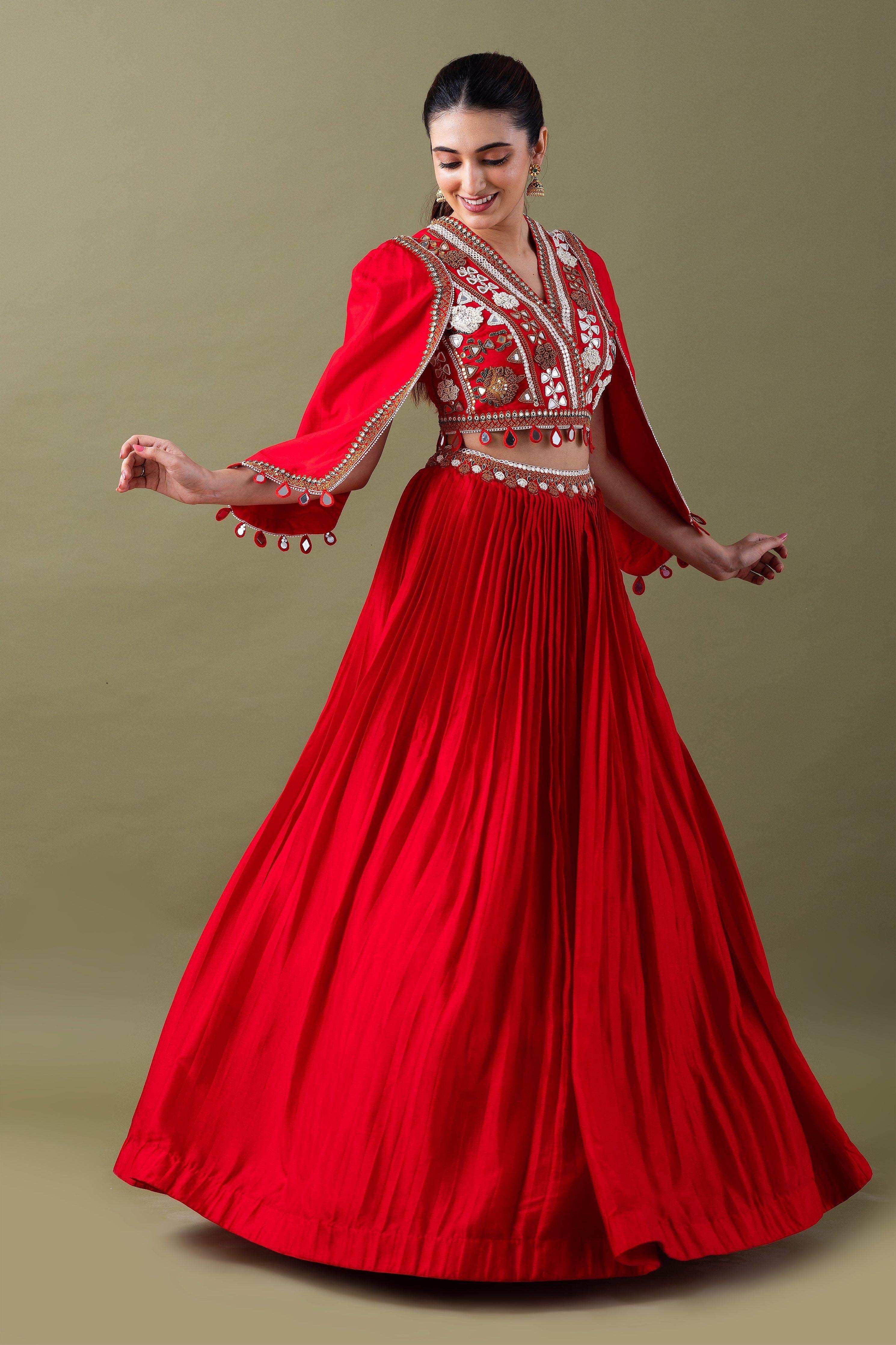 Vibrant Red Silk Lehenga Set - Mokshaa