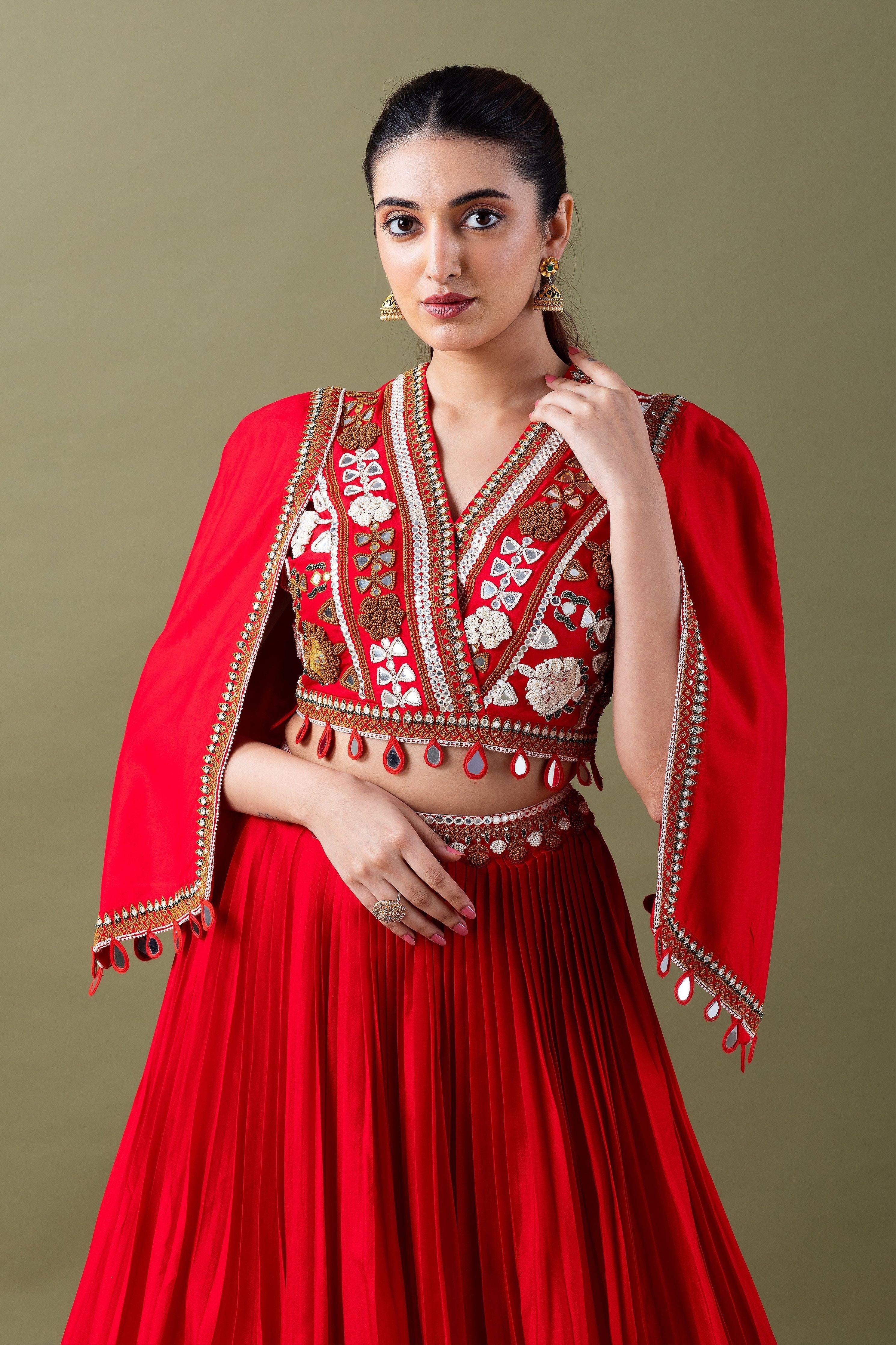 Vibrant Red Silk Lehenga Set - Mokshaa