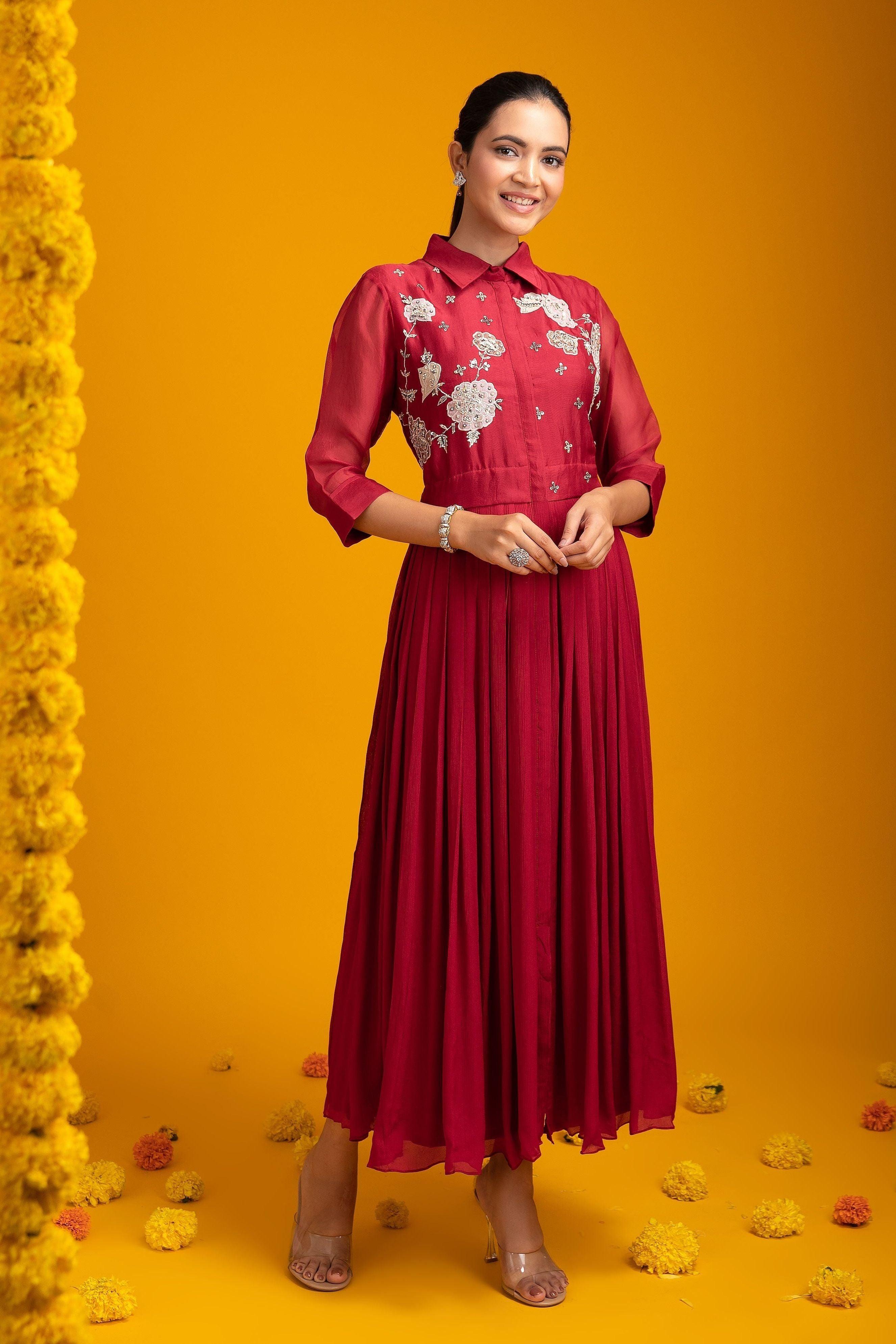 Red Organza Dress - Mokshaa