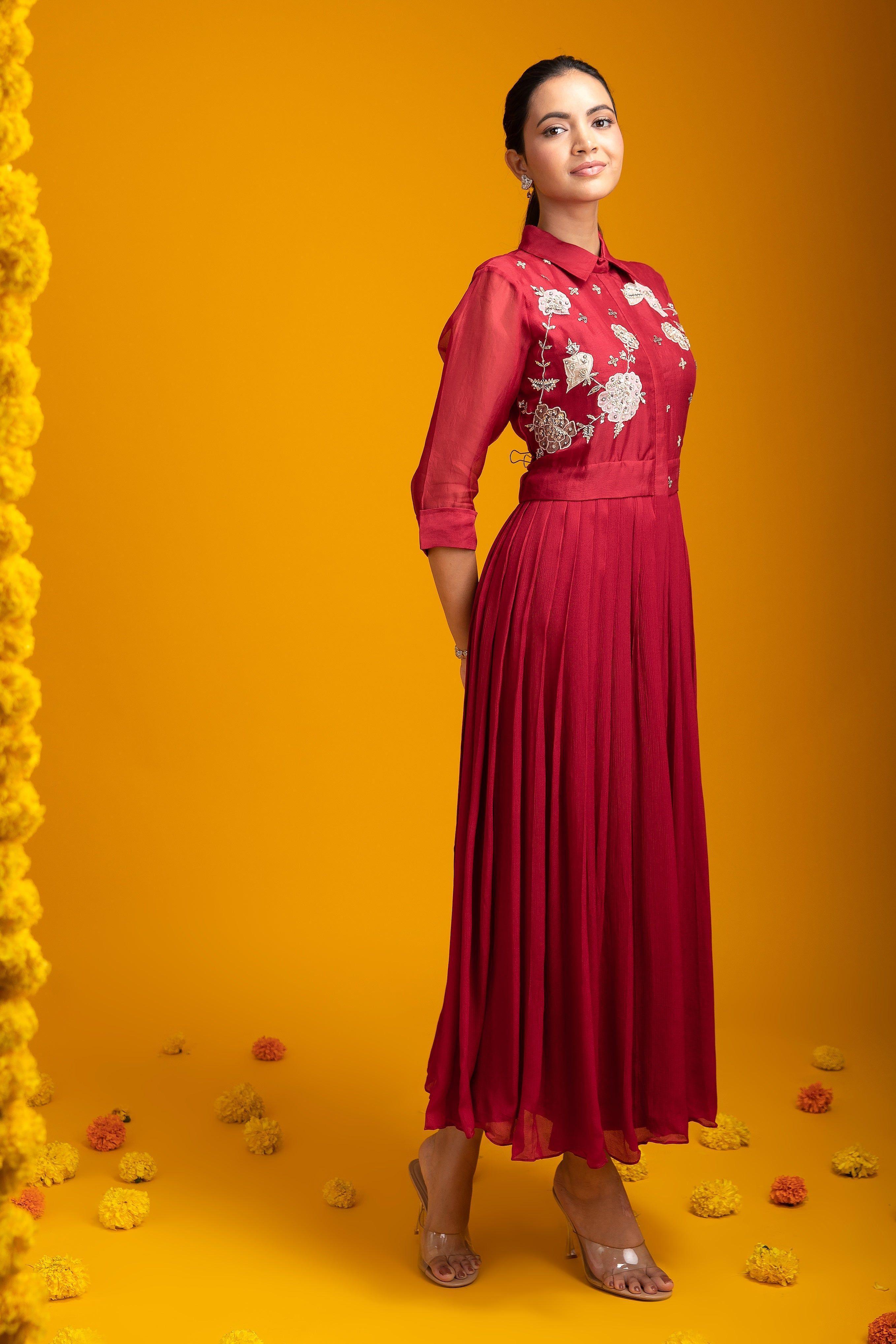 Red Organza Dress - Mokshaa