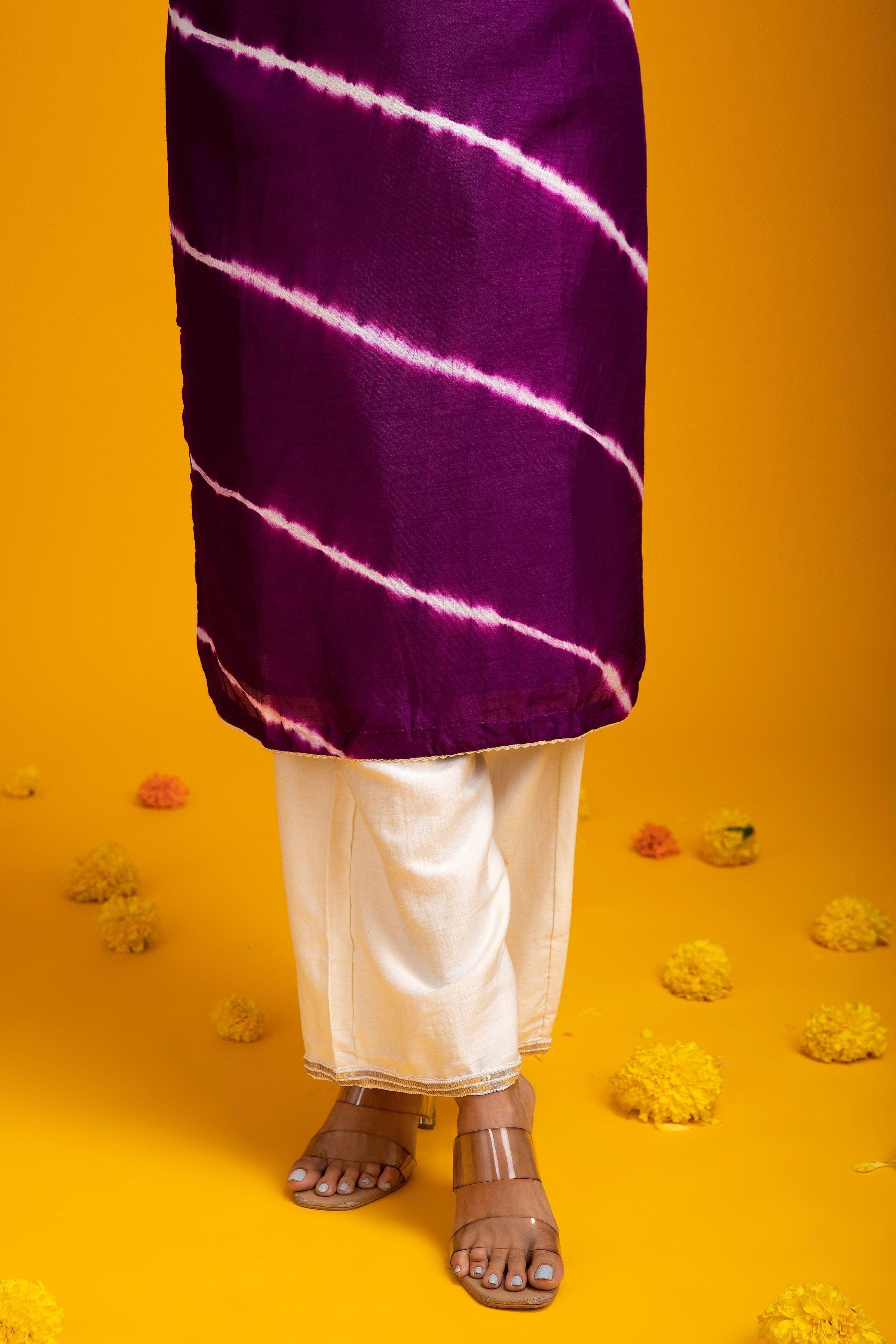 Wine Tie-Dye Kurti Set - Mokshaa