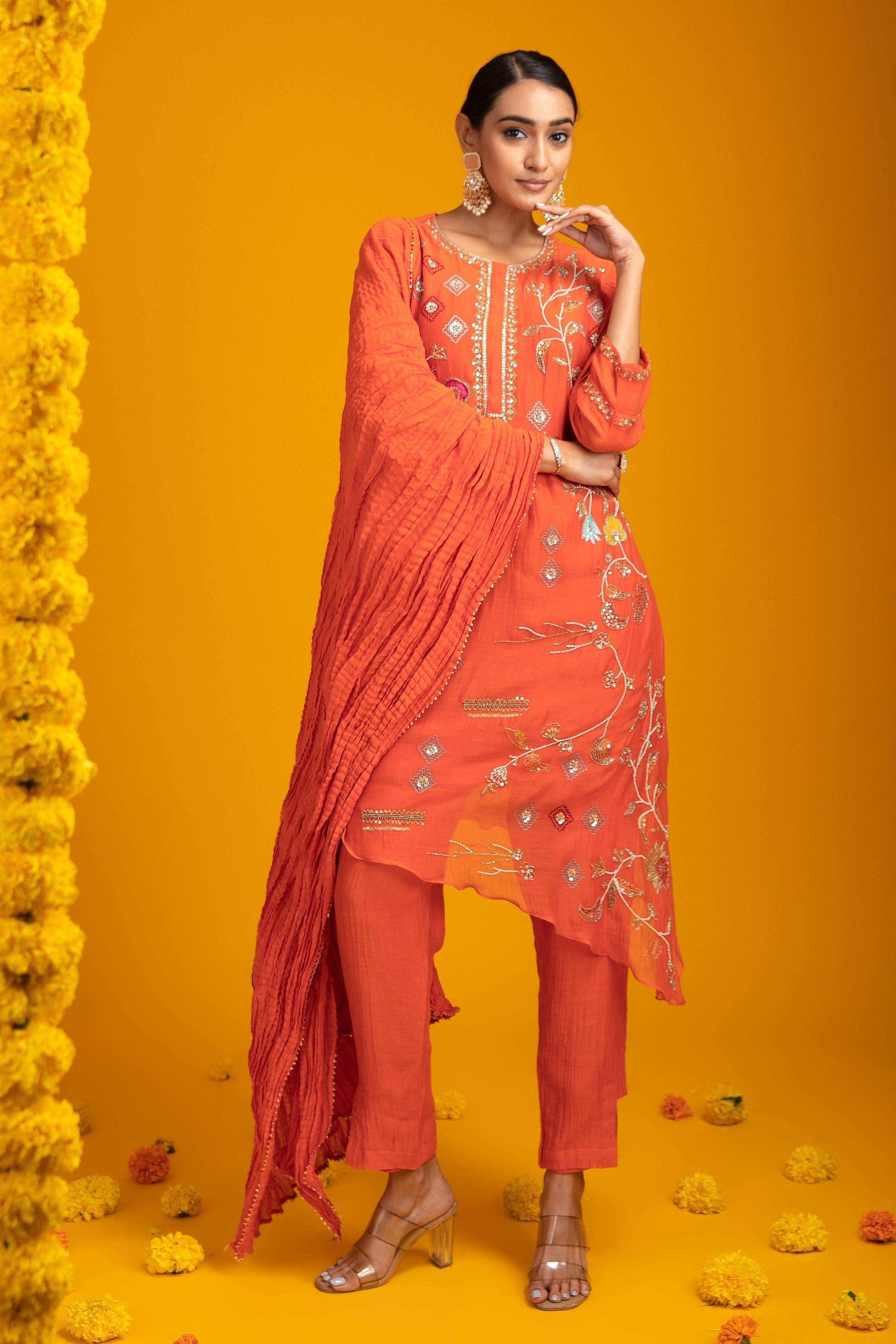Orange Mul Cotton Set | Salwar Kameez | Mokshaa