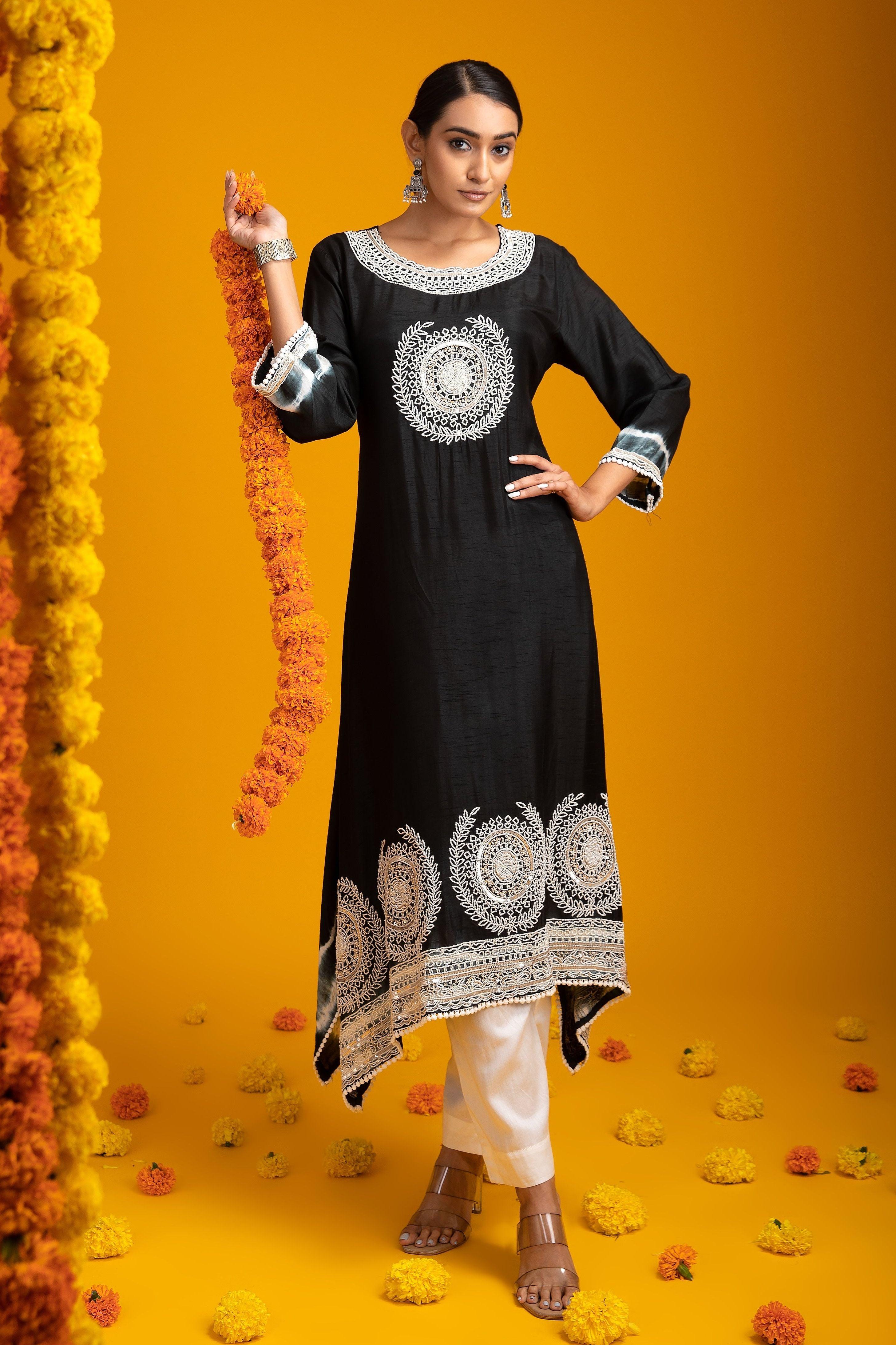 Black Silk Kurta Set - Mokshaa