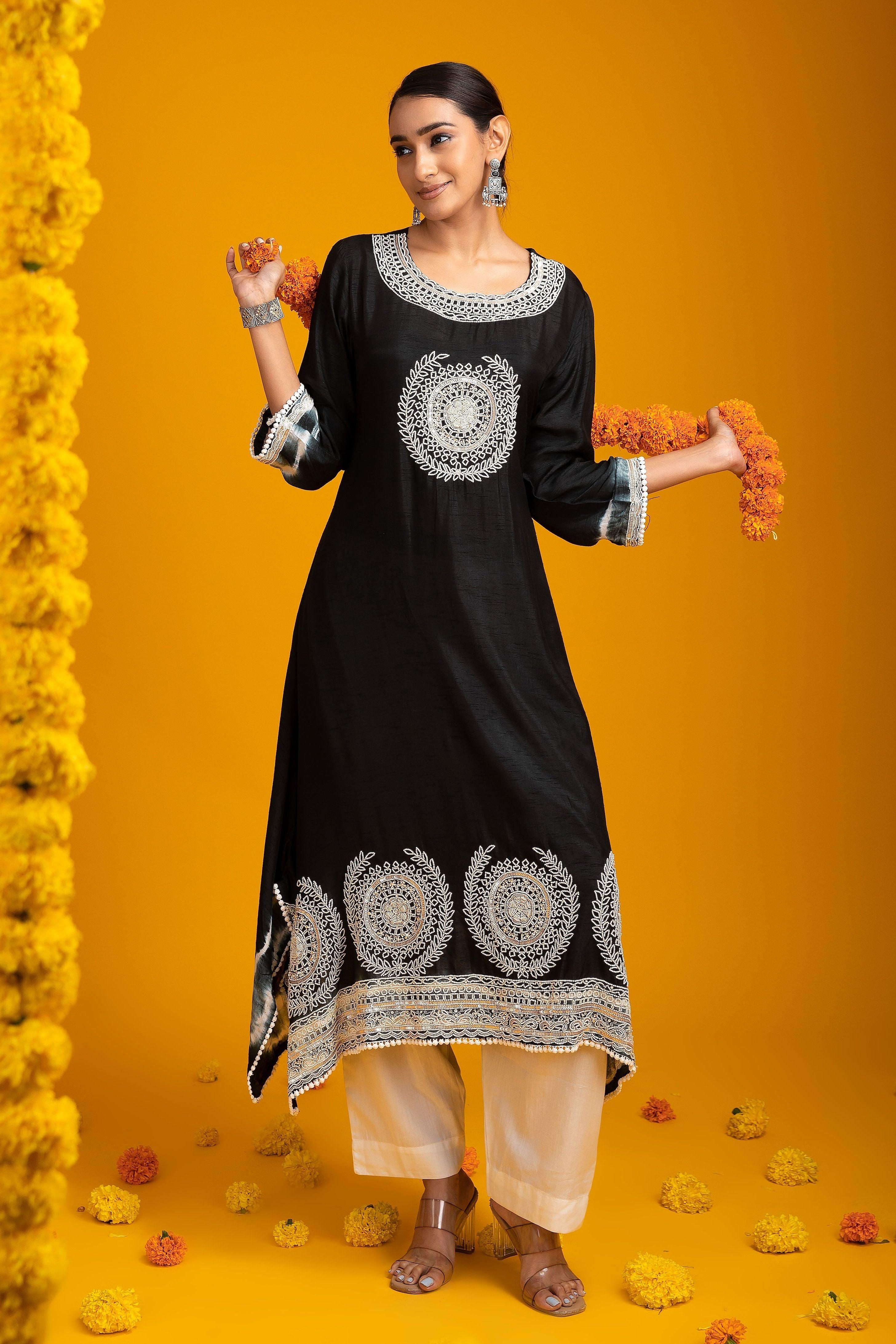 Black Silk Kurta Set - Mokshaa