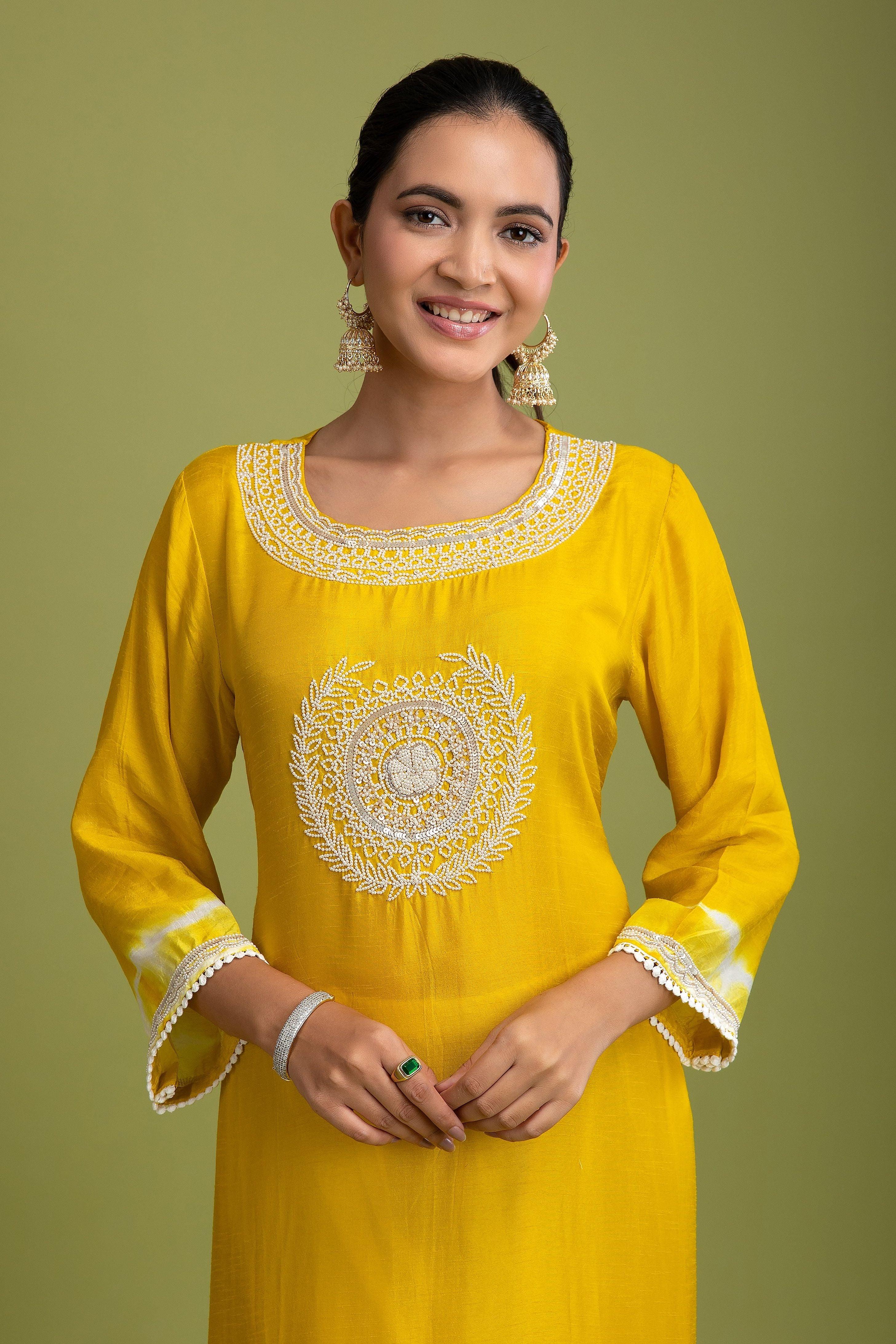 Yellow Silk Kurta Set - Mokshaa
