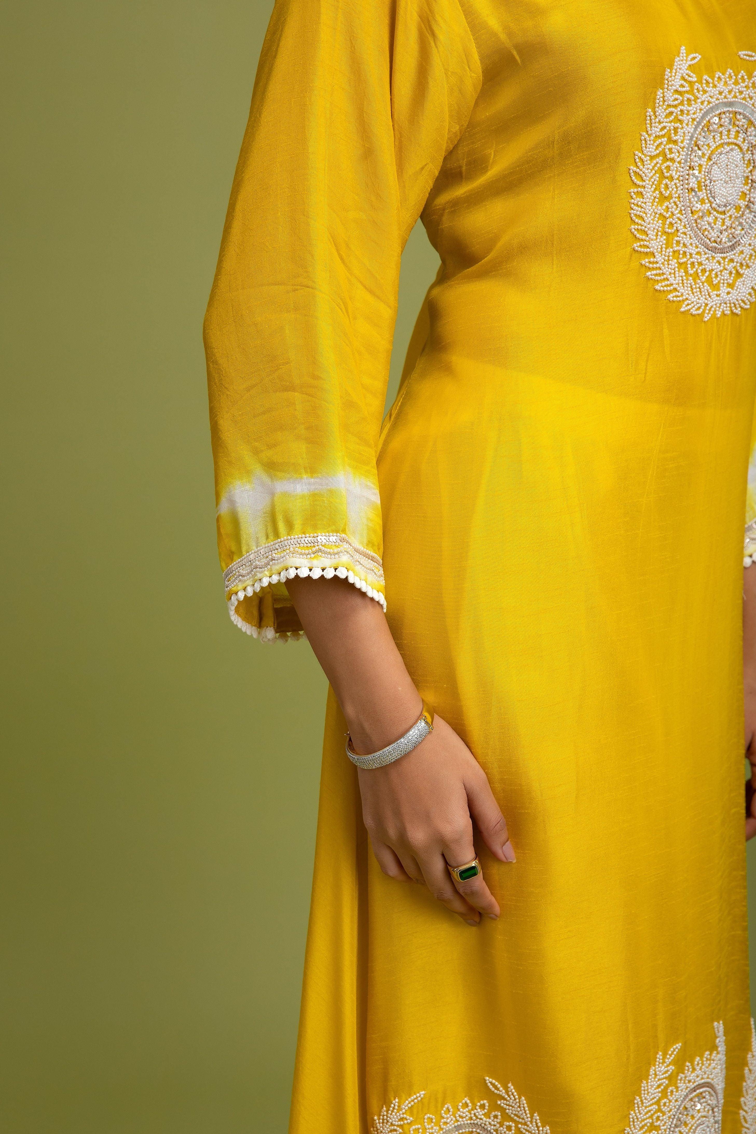Yellow Silk Kurta Set - Mokshaa
