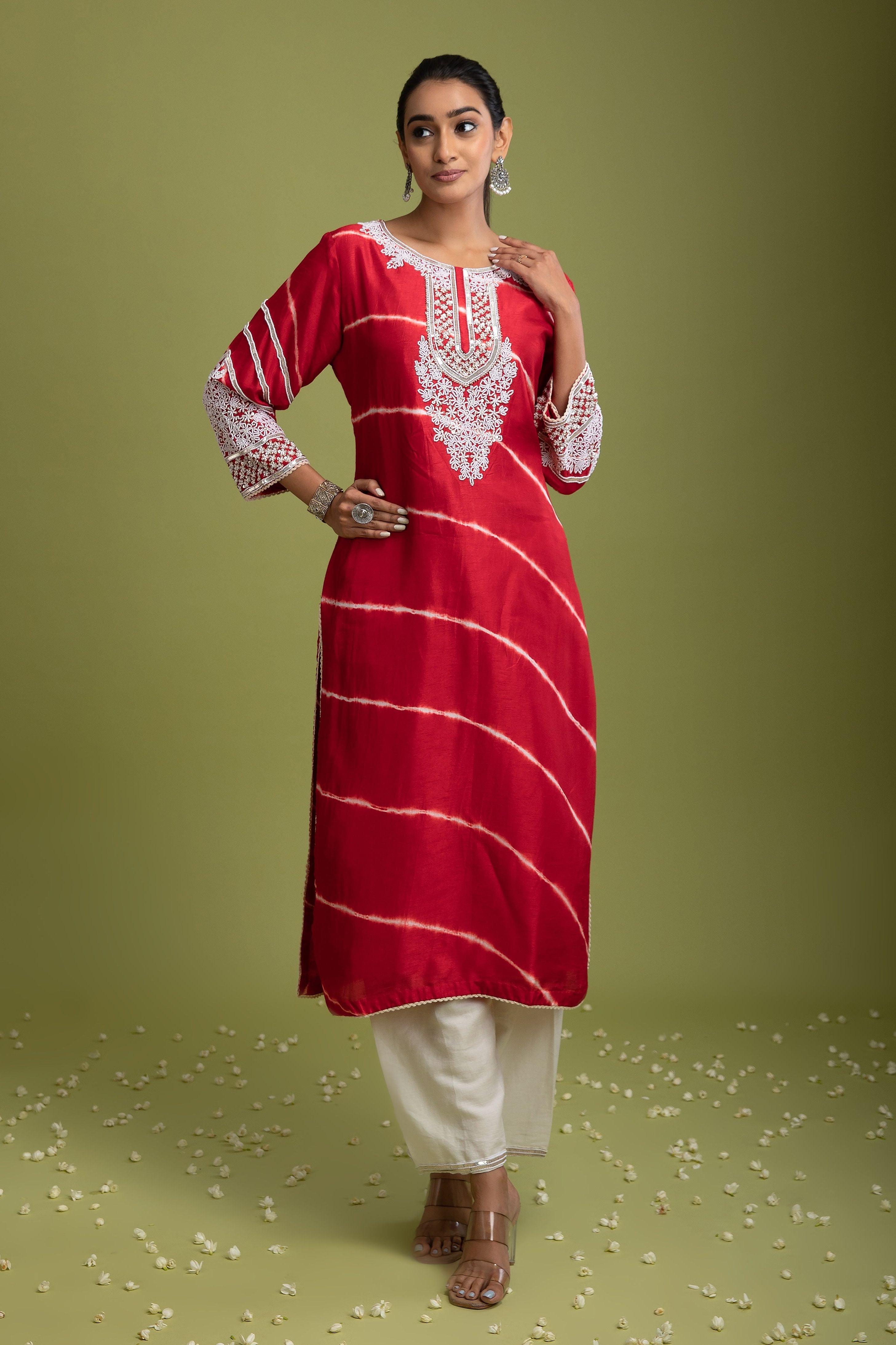 Red Tie-Dye Kurti Set - Mokshaa