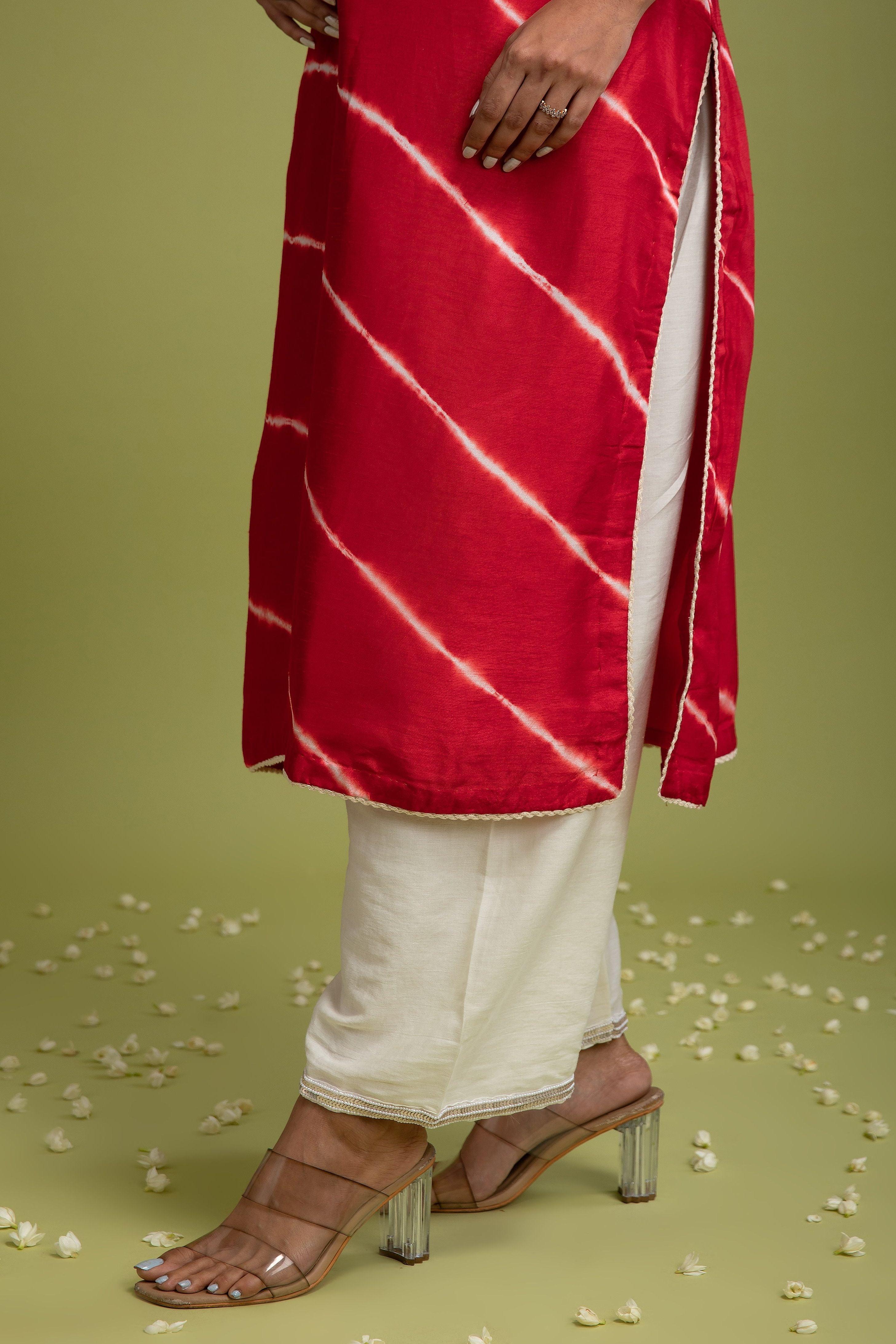 Red Tie-Dye Kurti Set - Mokshaa
