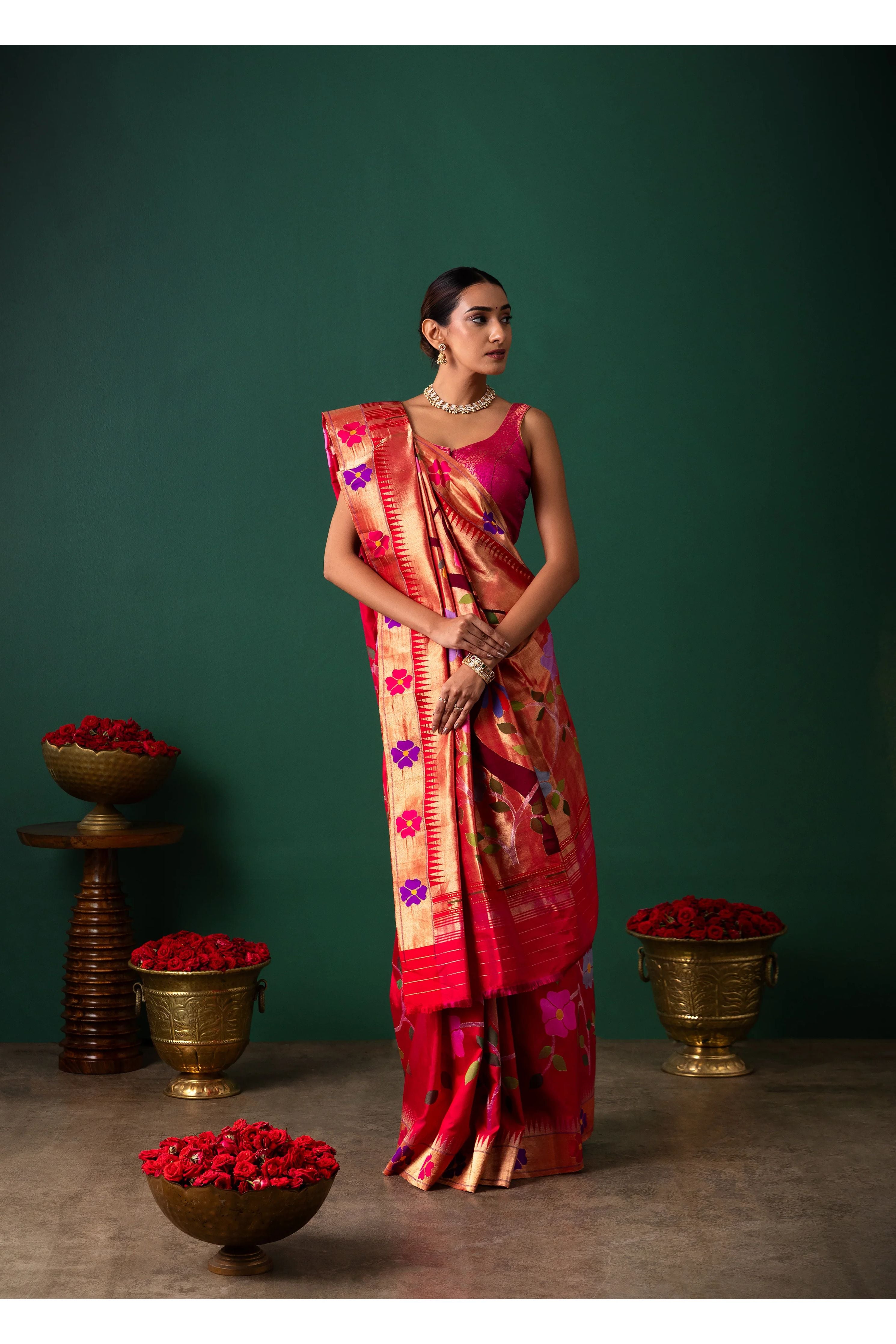 Pink Paithani Silk Saree with All Over Jaal Weaving - Mokshaa