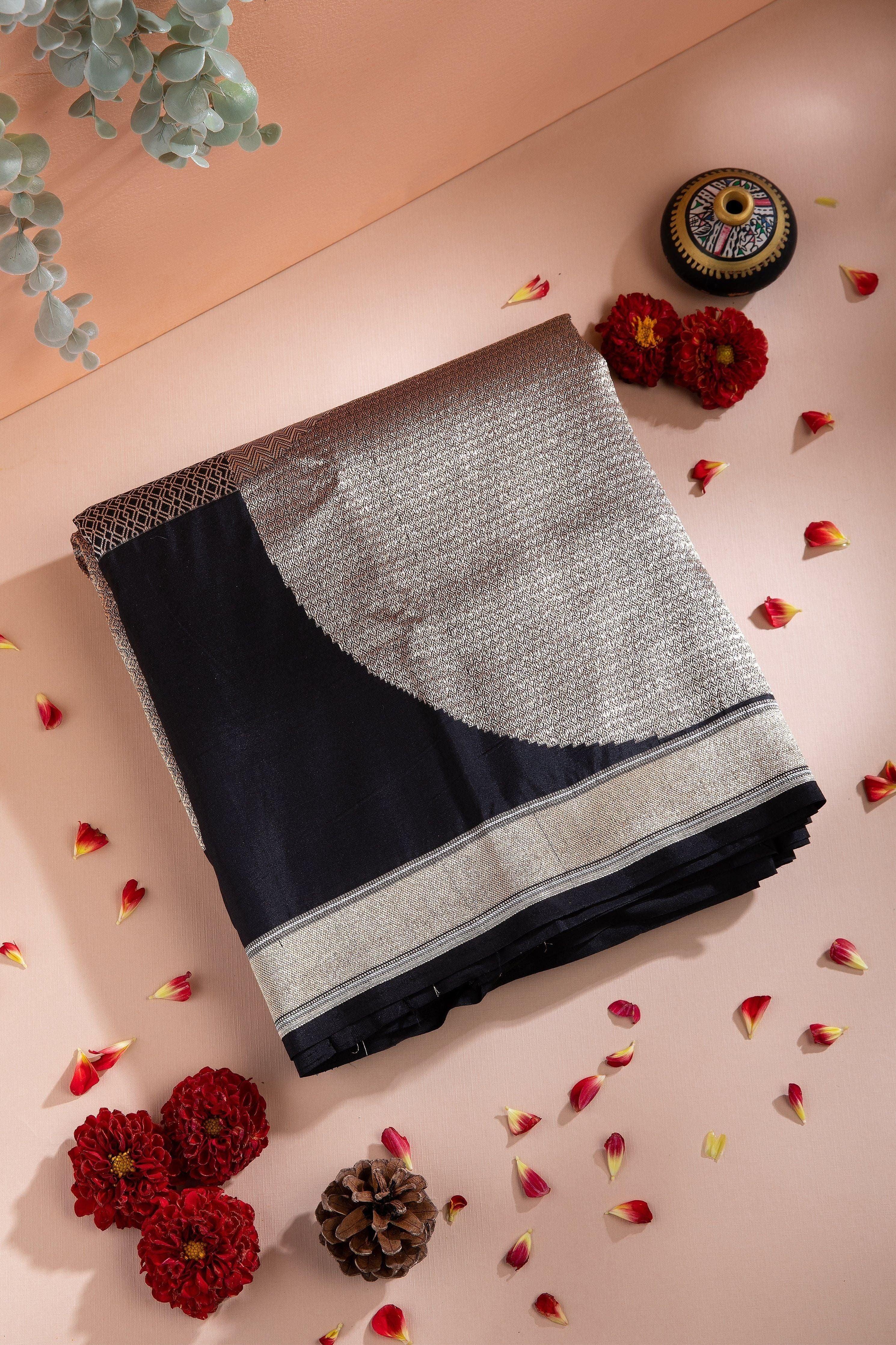 Black Banaras Silk Saree | Saree | Mokshaa