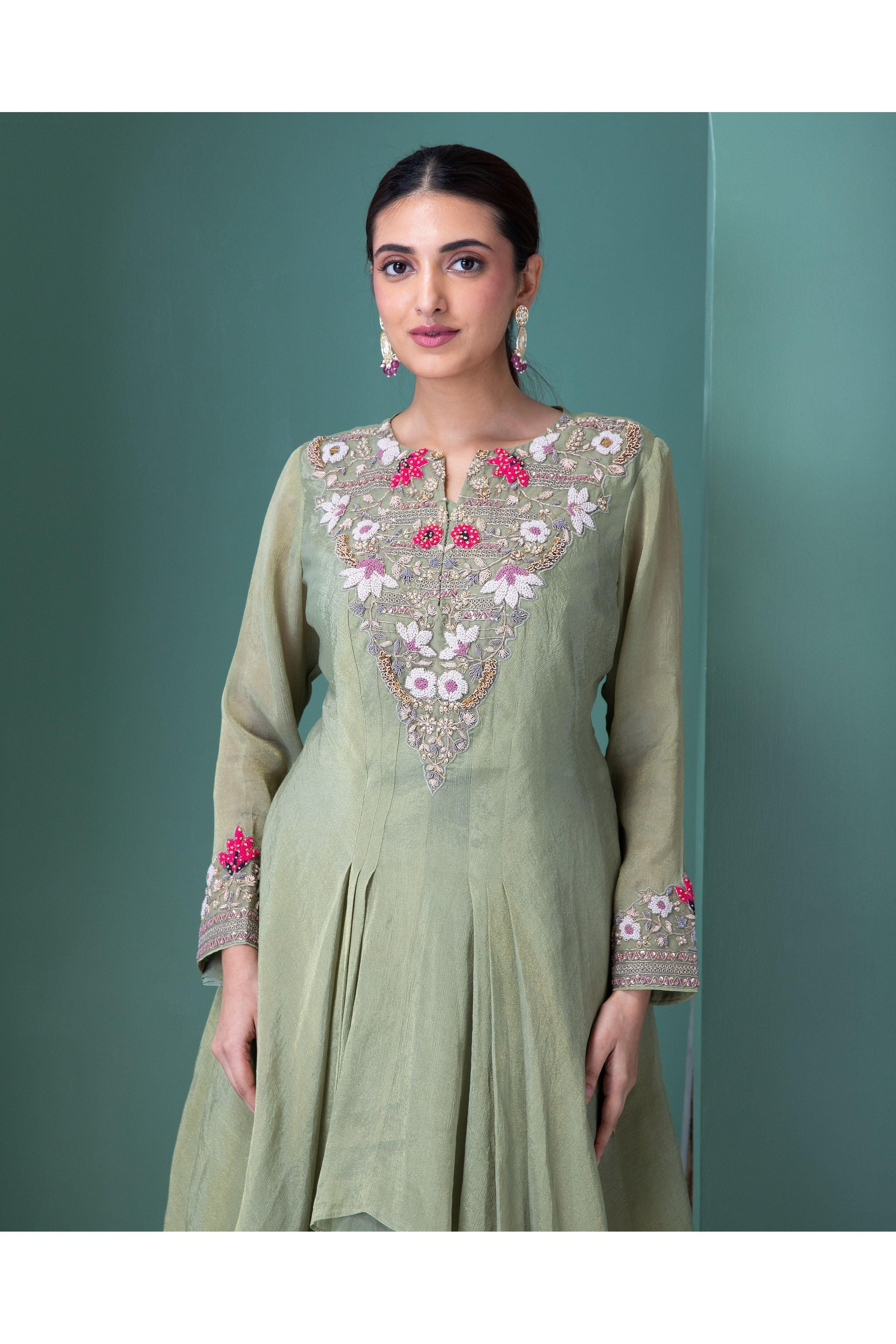 Sage Green Anarkali Set - Mokshaa