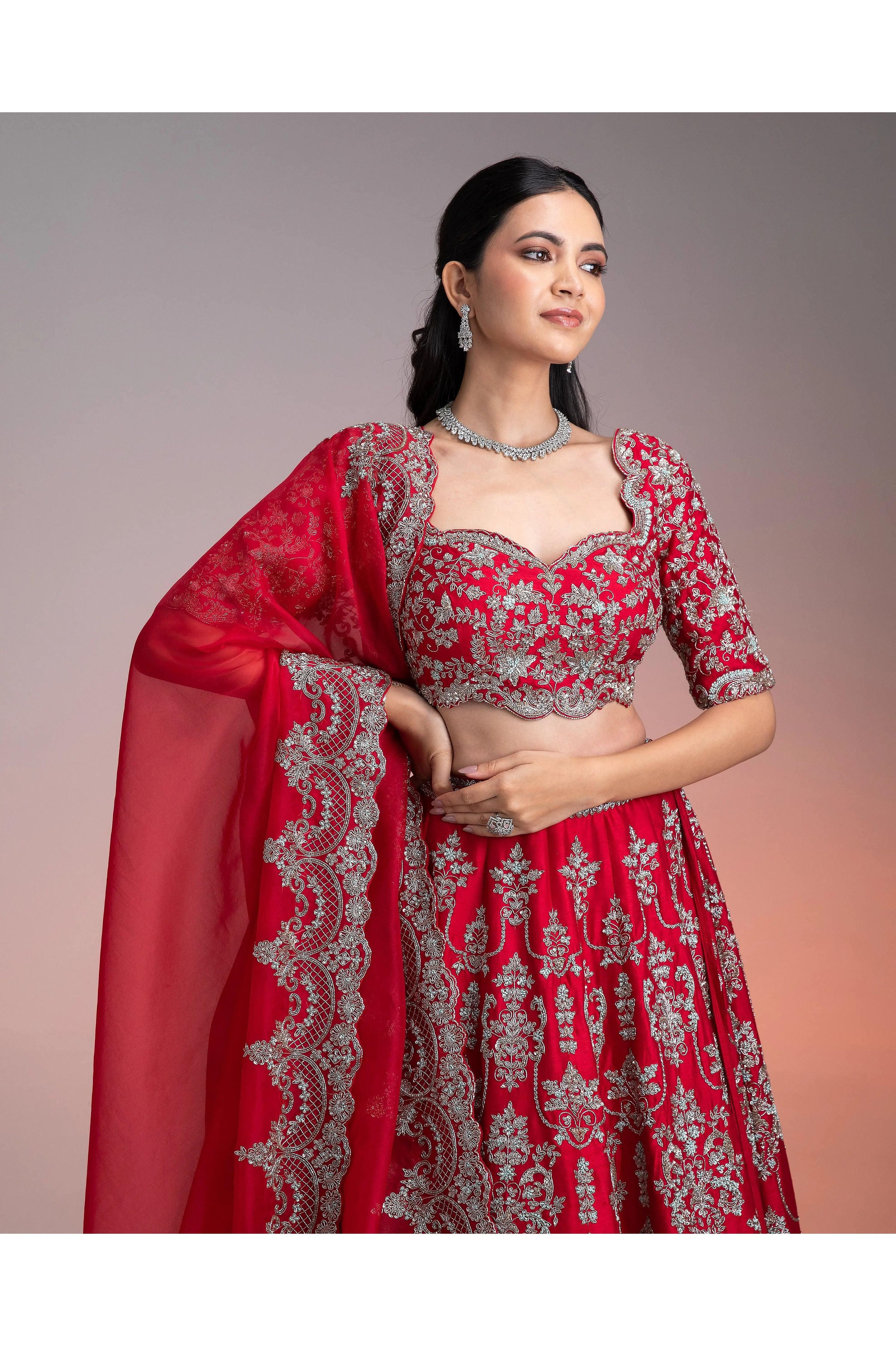 Red Silk Lehenga Set - Mokshaa