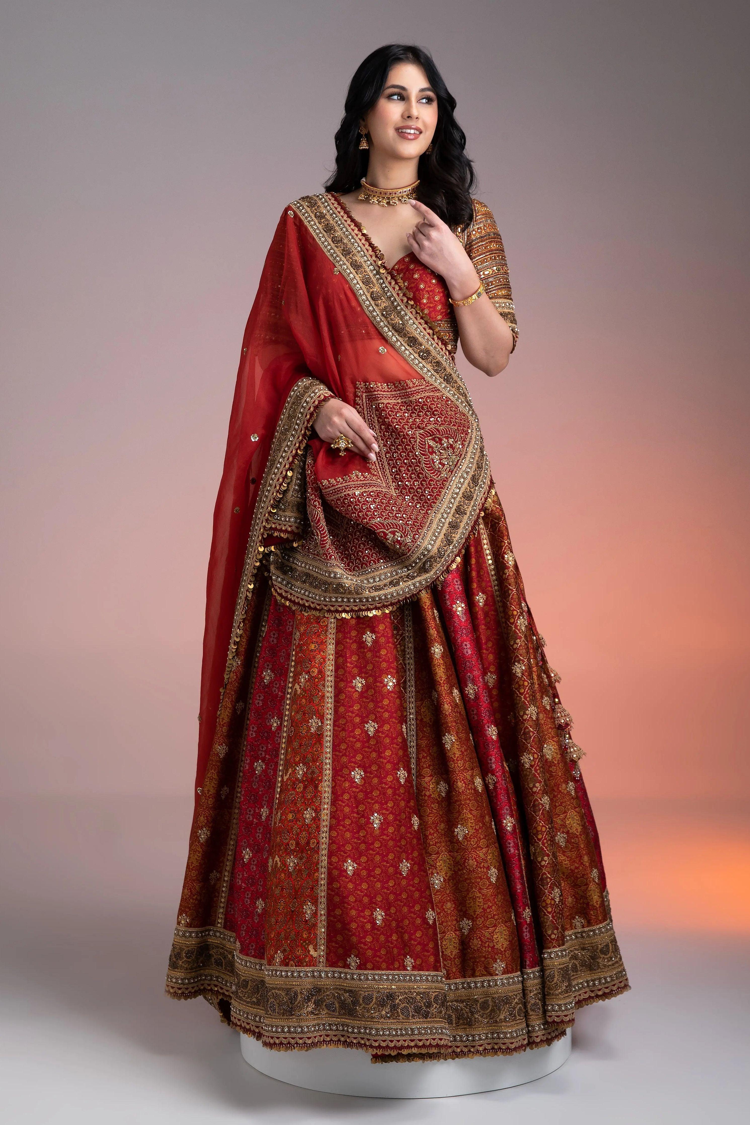 Maroon Printed Lehenga Set - Mokshaa