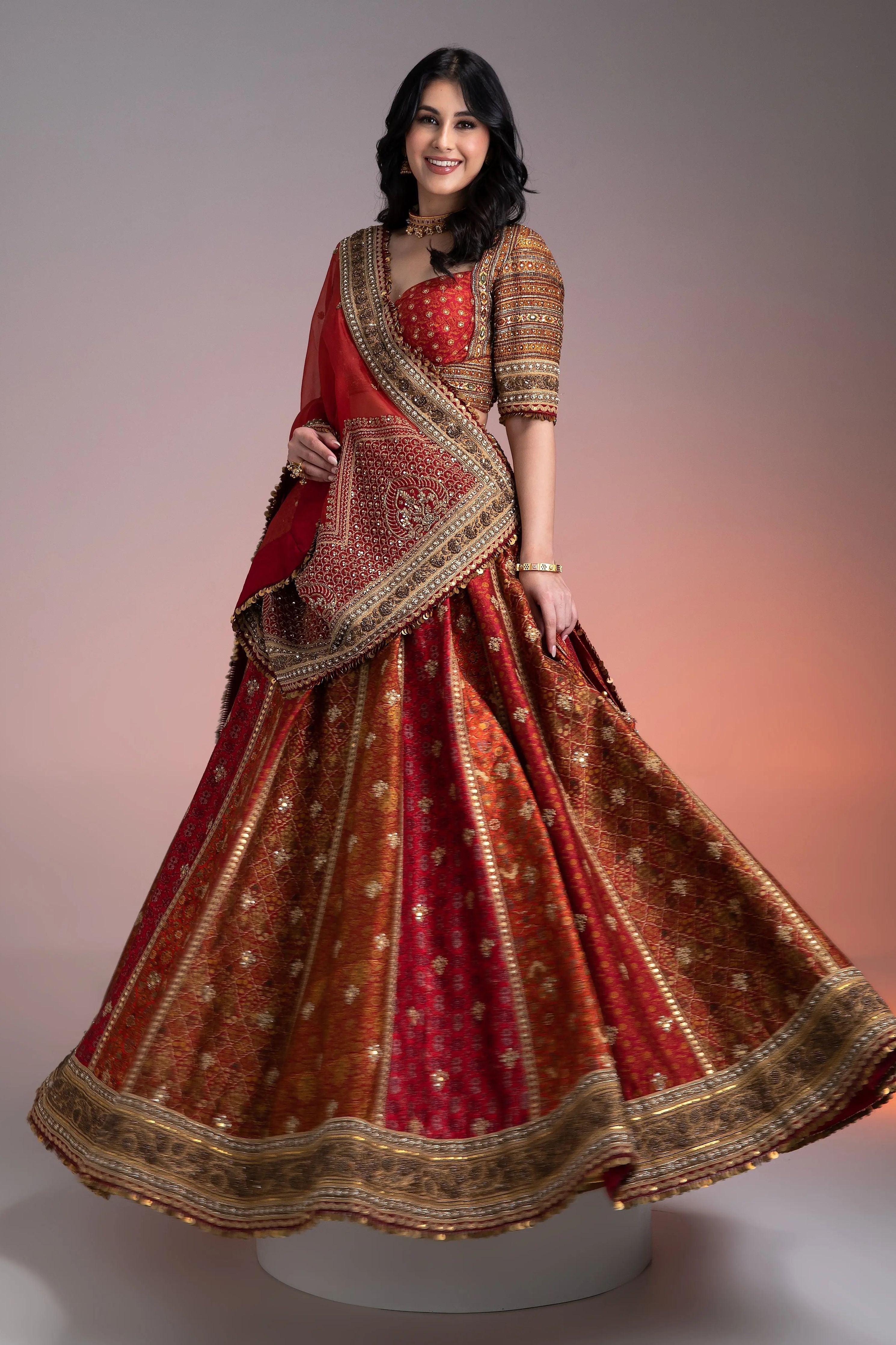 Maroon Printed Lehenga Set - Mokshaa