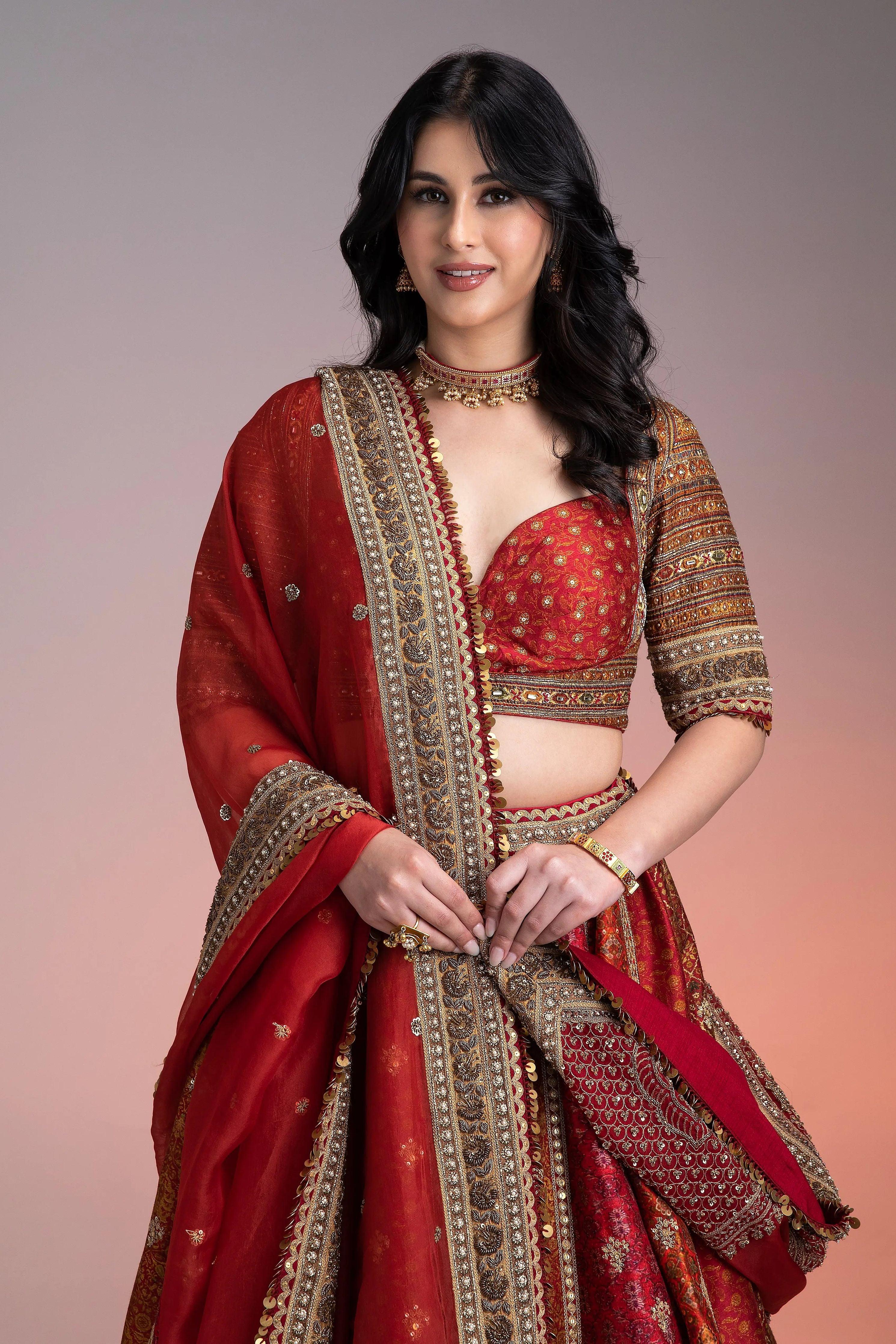 Maroon Printed Lehenga Set - Mokshaa