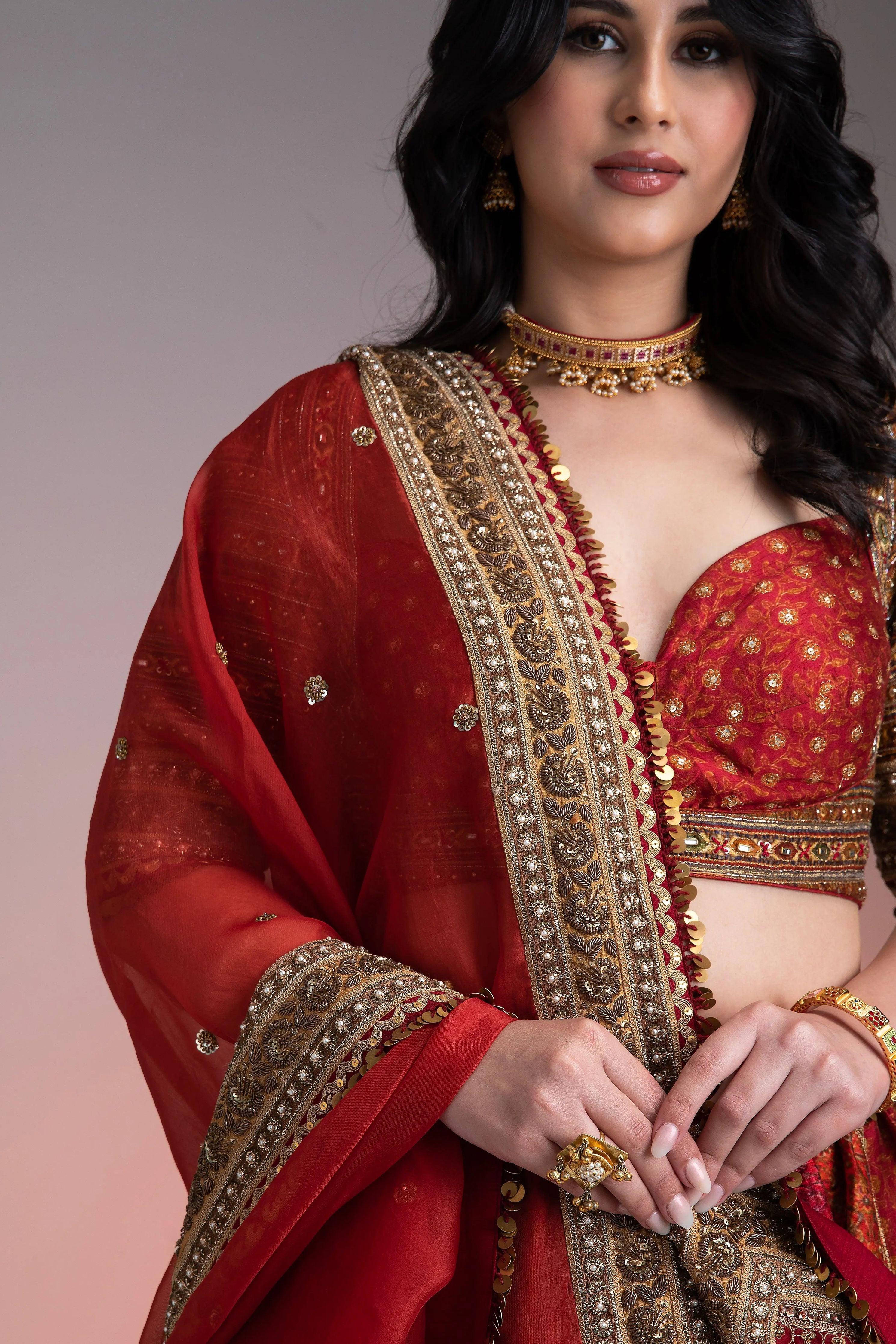 Maroon Printed Lehenga Set - Mokshaa