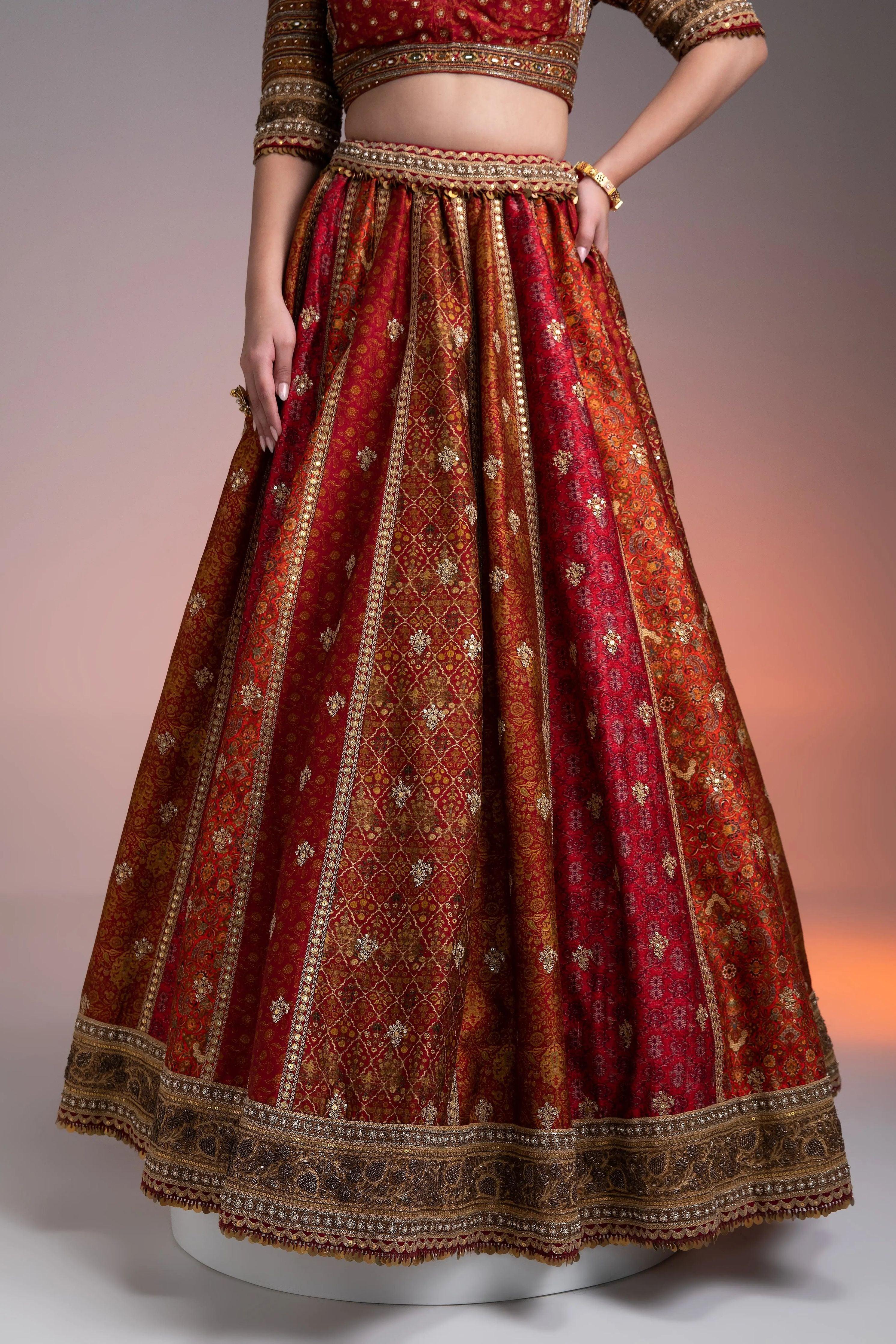 Maroon Printed Lehenga Set - Mokshaa