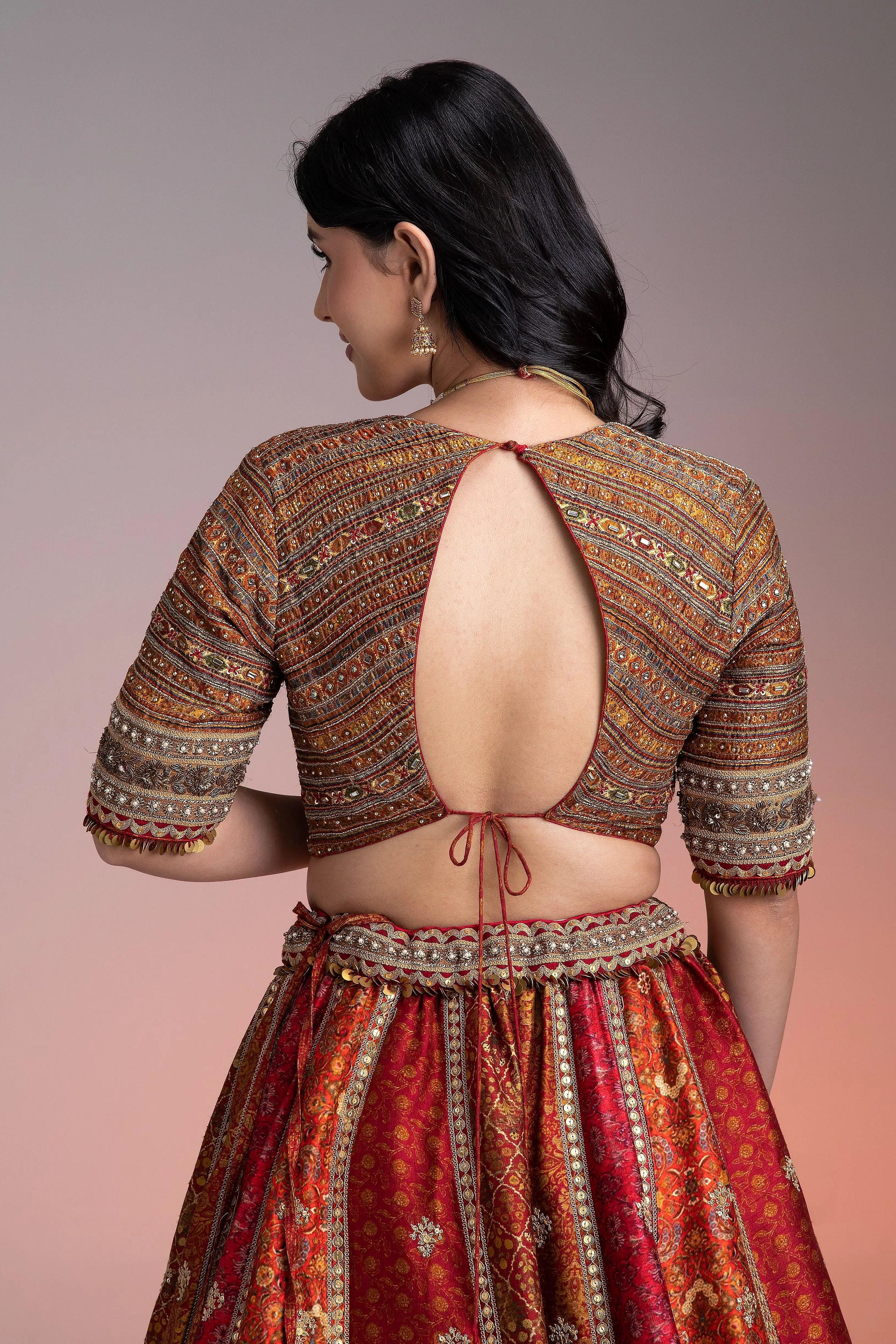 Maroon Printed Lehenga Set - Mokshaa