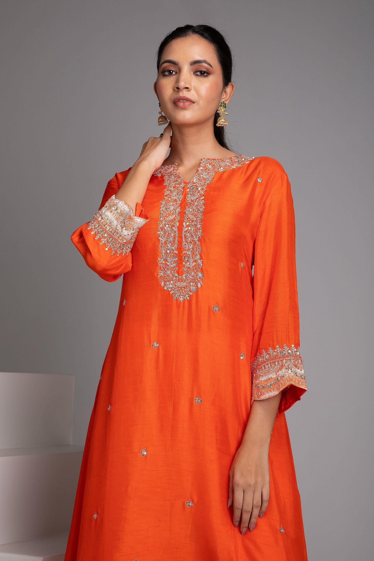 Orange Embroidered Kurta Set | Salwar Kameez | Mokshaa