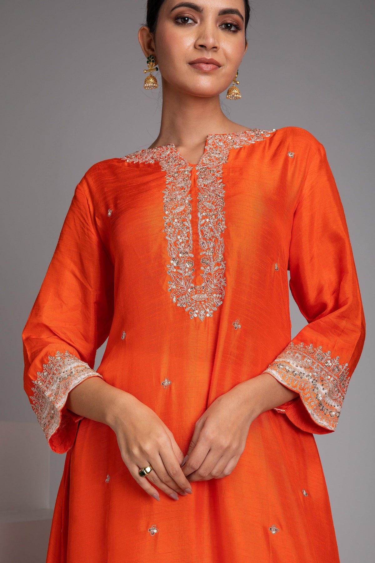 Orange Embroidered Kurta Set | Salwar Kameez | Mokshaa