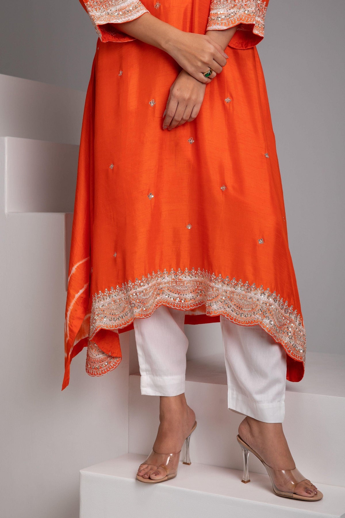Orange Embroidered Kurta Set | Salwar Kameez | Mokshaa
