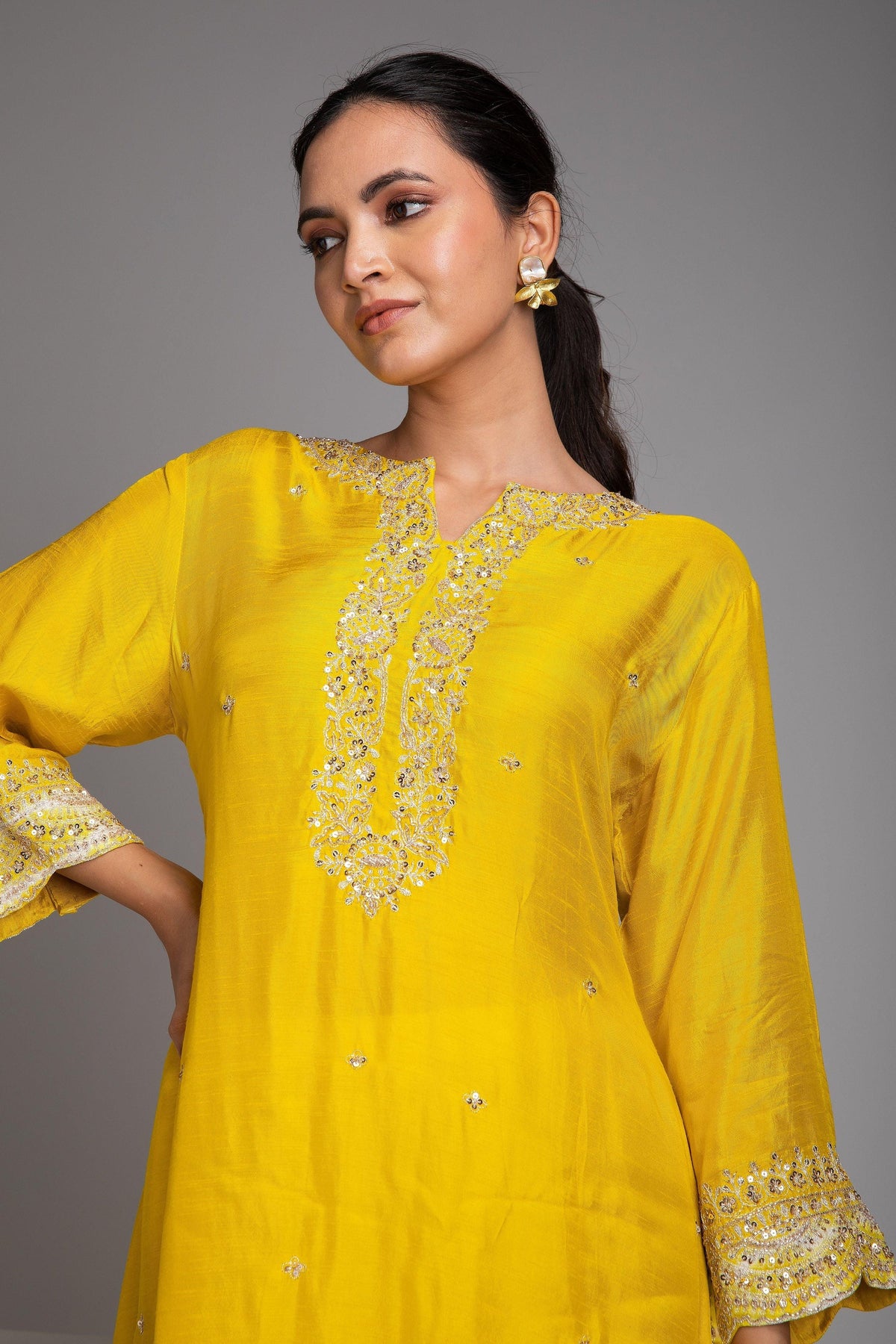 Yellow Embroidered Kurta Set | Salwar Kameez | Mokshaa