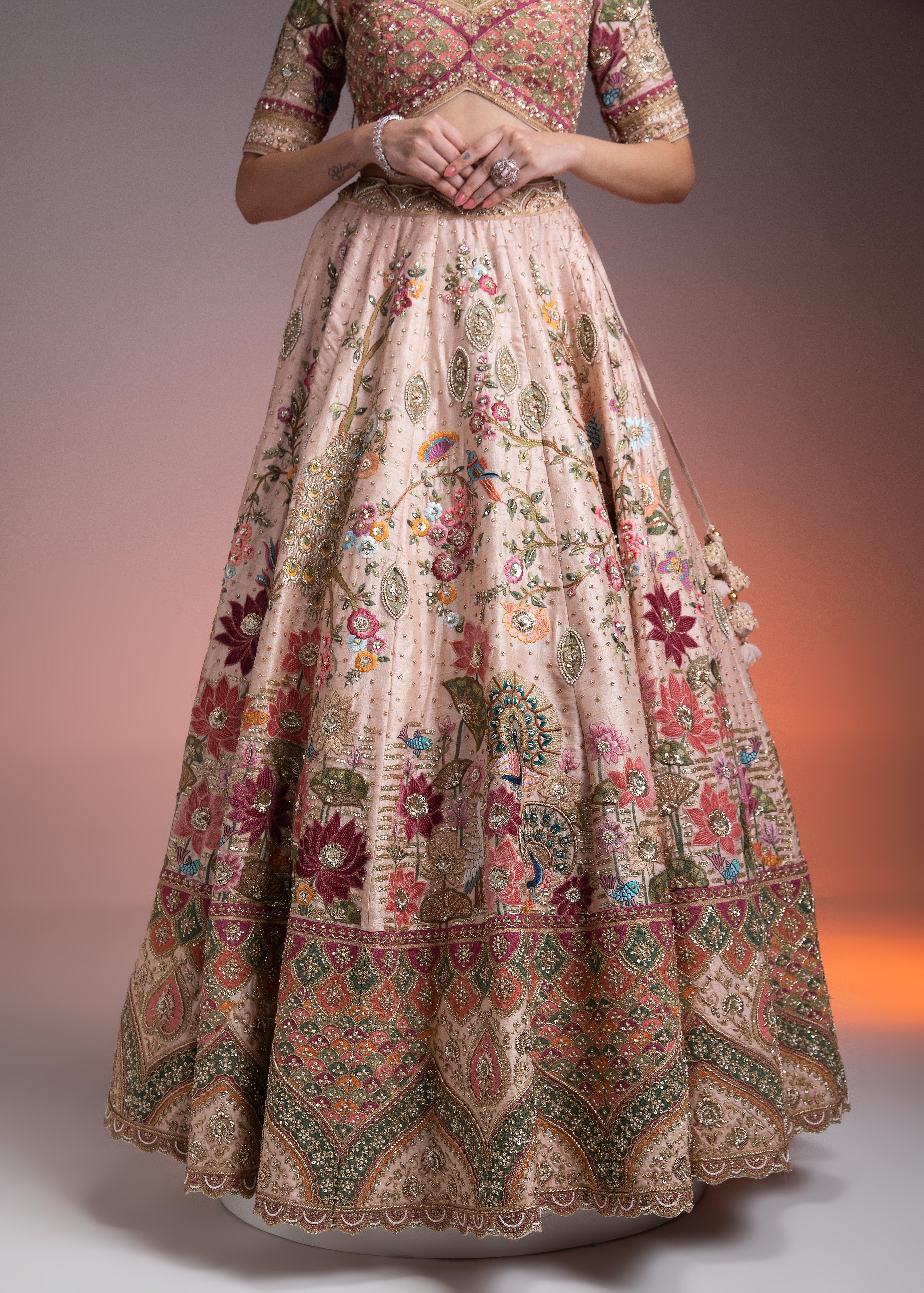 Light Peach Raw Silk Lehenga Set - Mokshaa