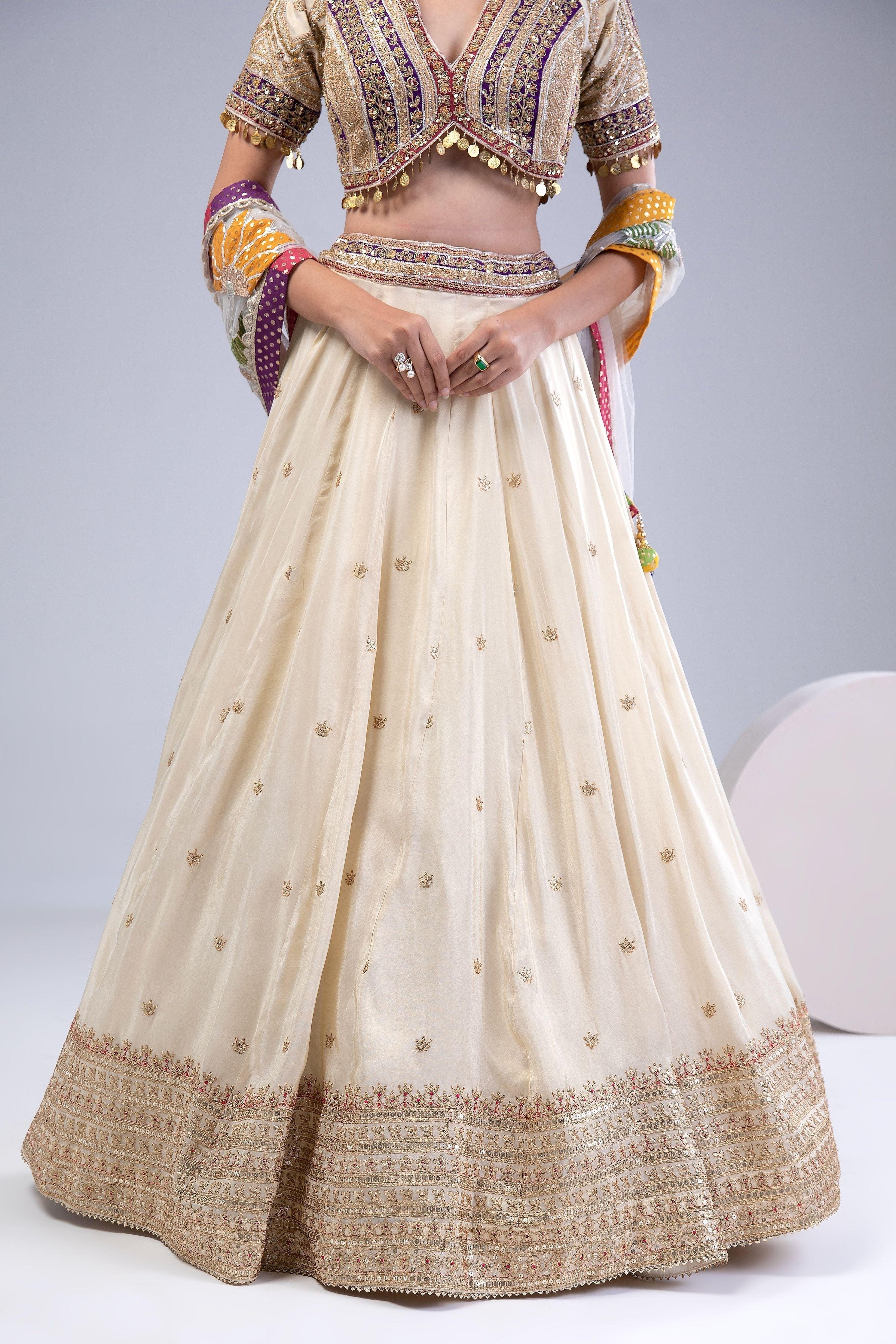 Cream Tissue Silk Lehenga Set - Mokshaa