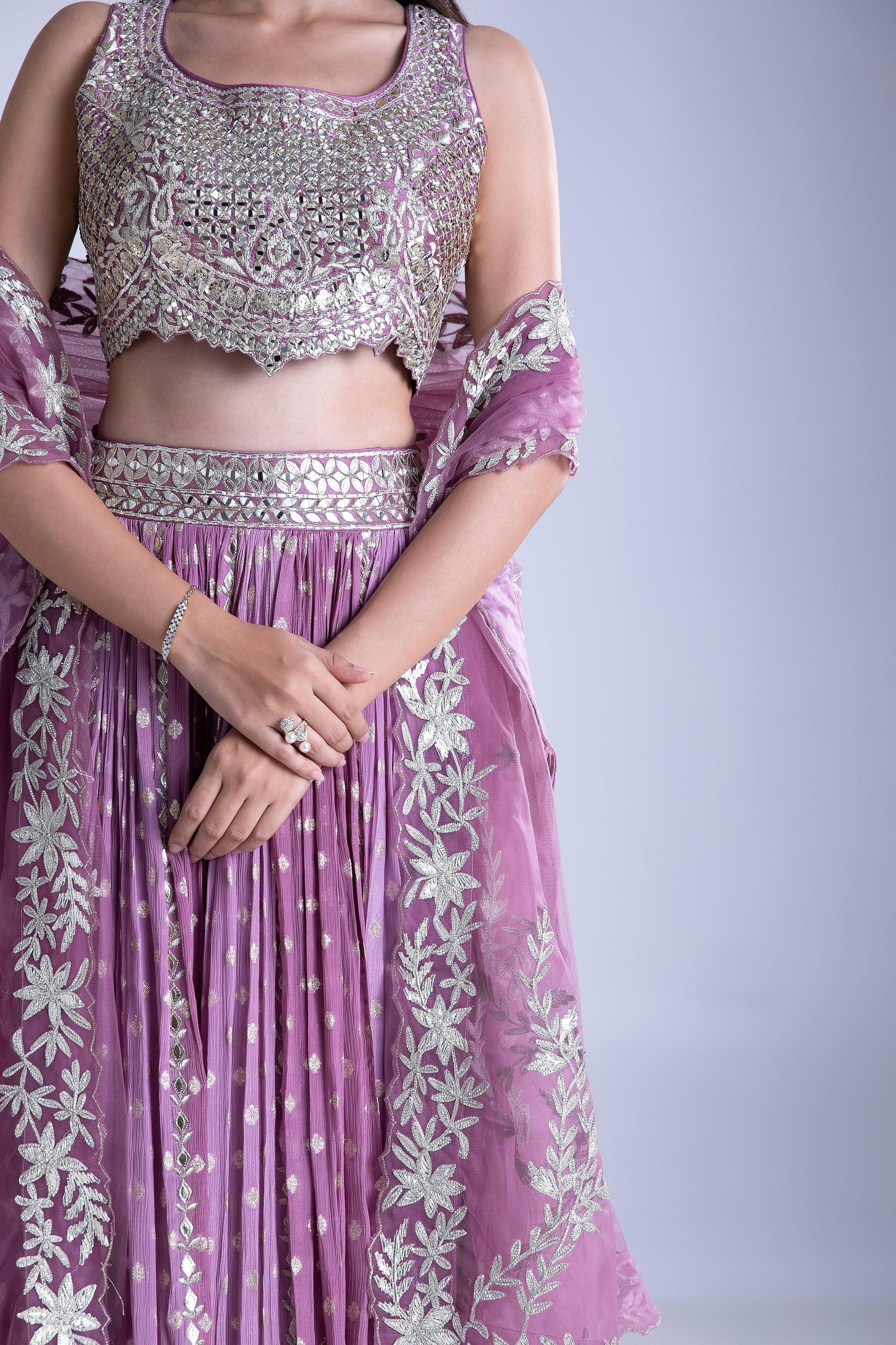 Lilac And Stardust Georgette Lehenga Set - Mokshaa