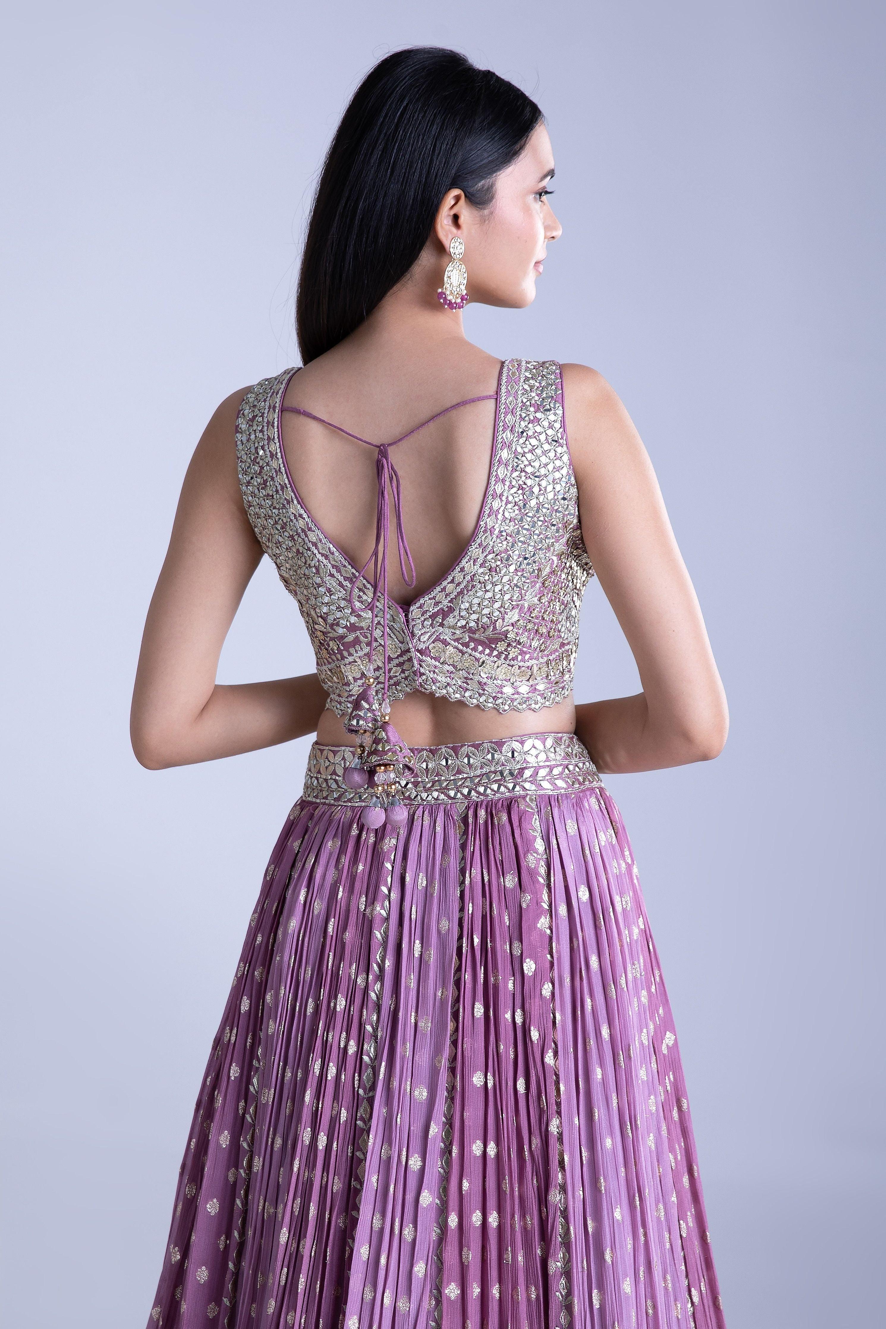 Lilac And Stardust Georgette Lehenga Set - Mokshaa
