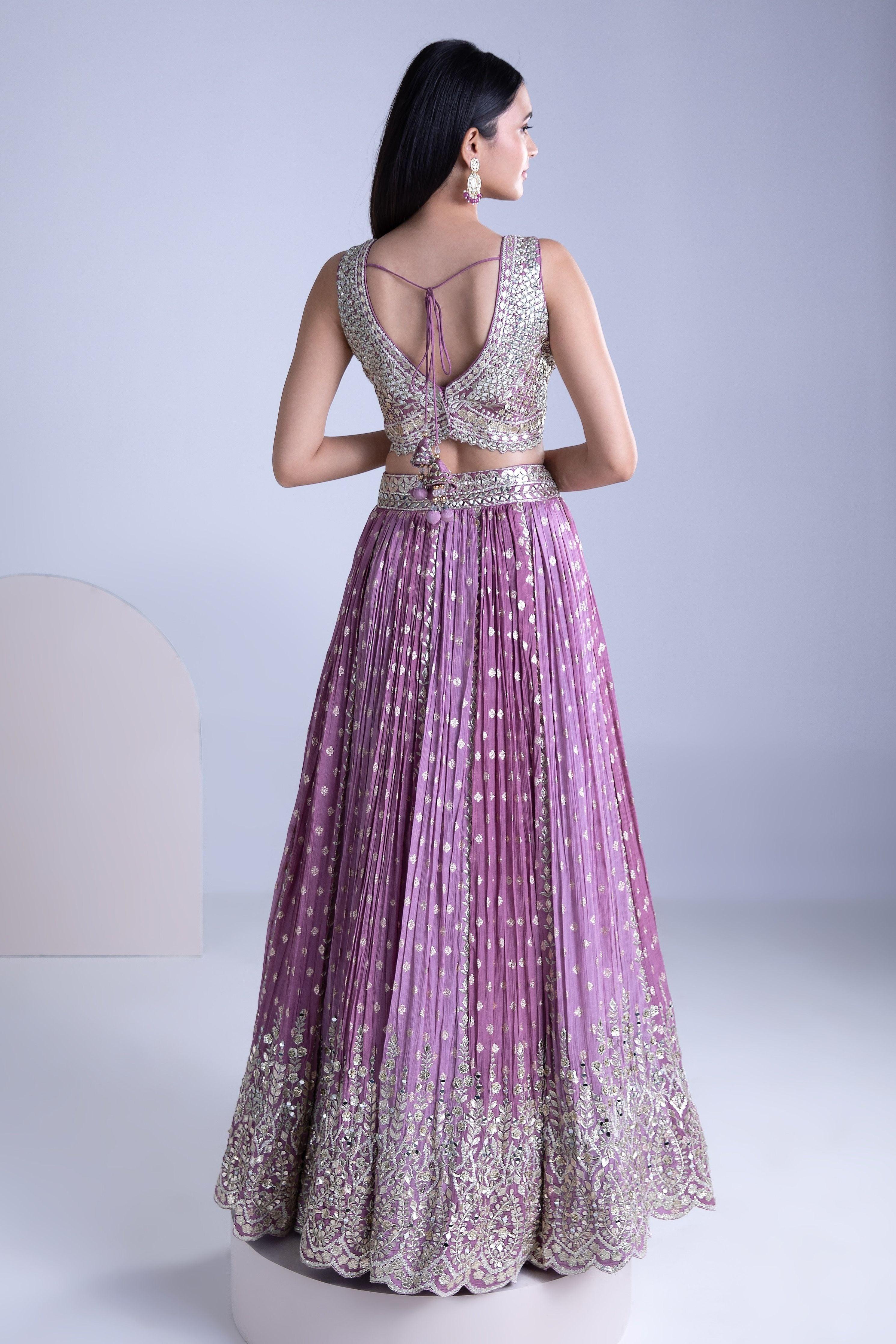 Lilac And Stardust Georgette Lehenga Set - Mokshaa