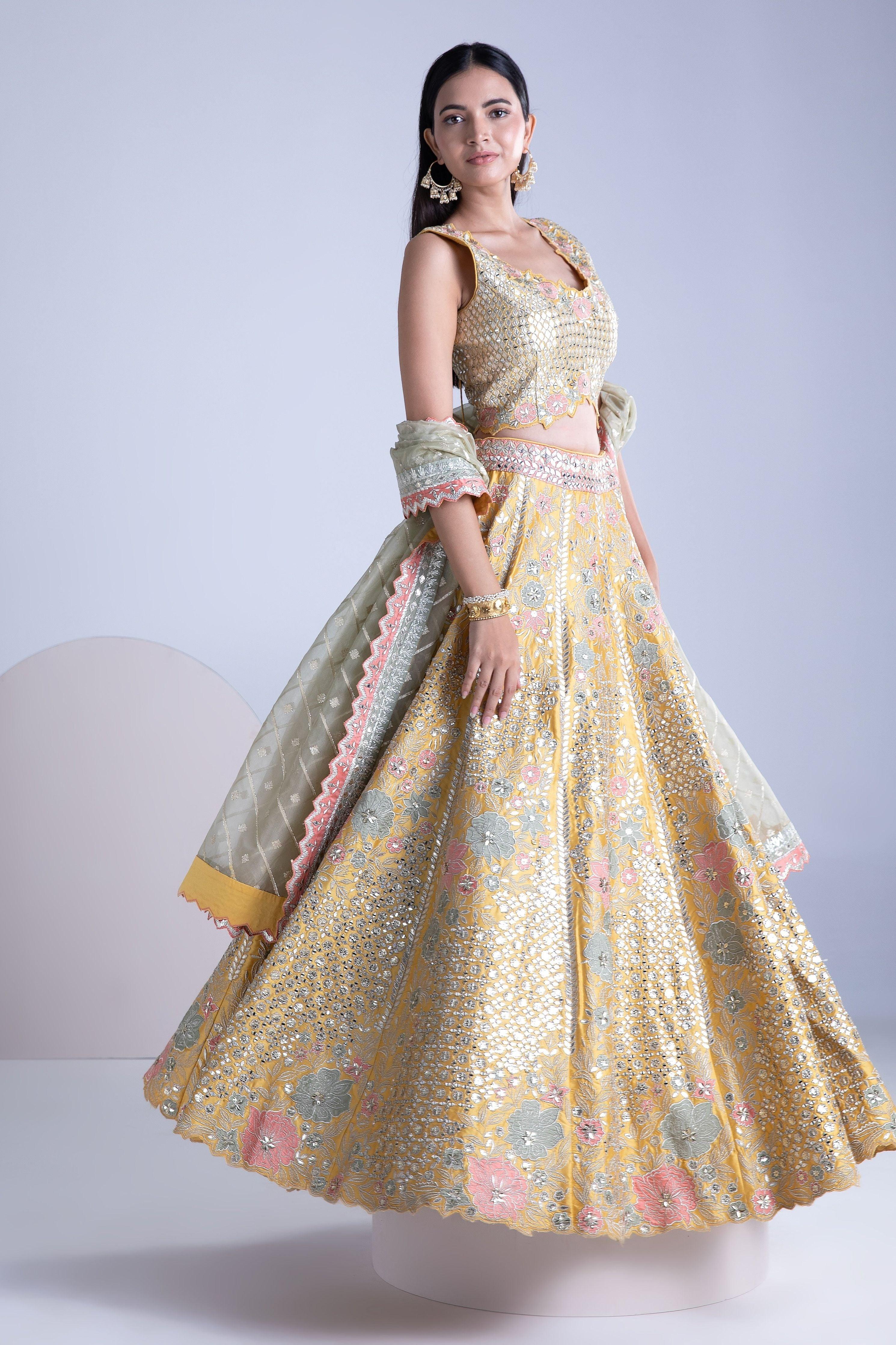Maize Yellow Silk Lehenga Set - Mokshaa