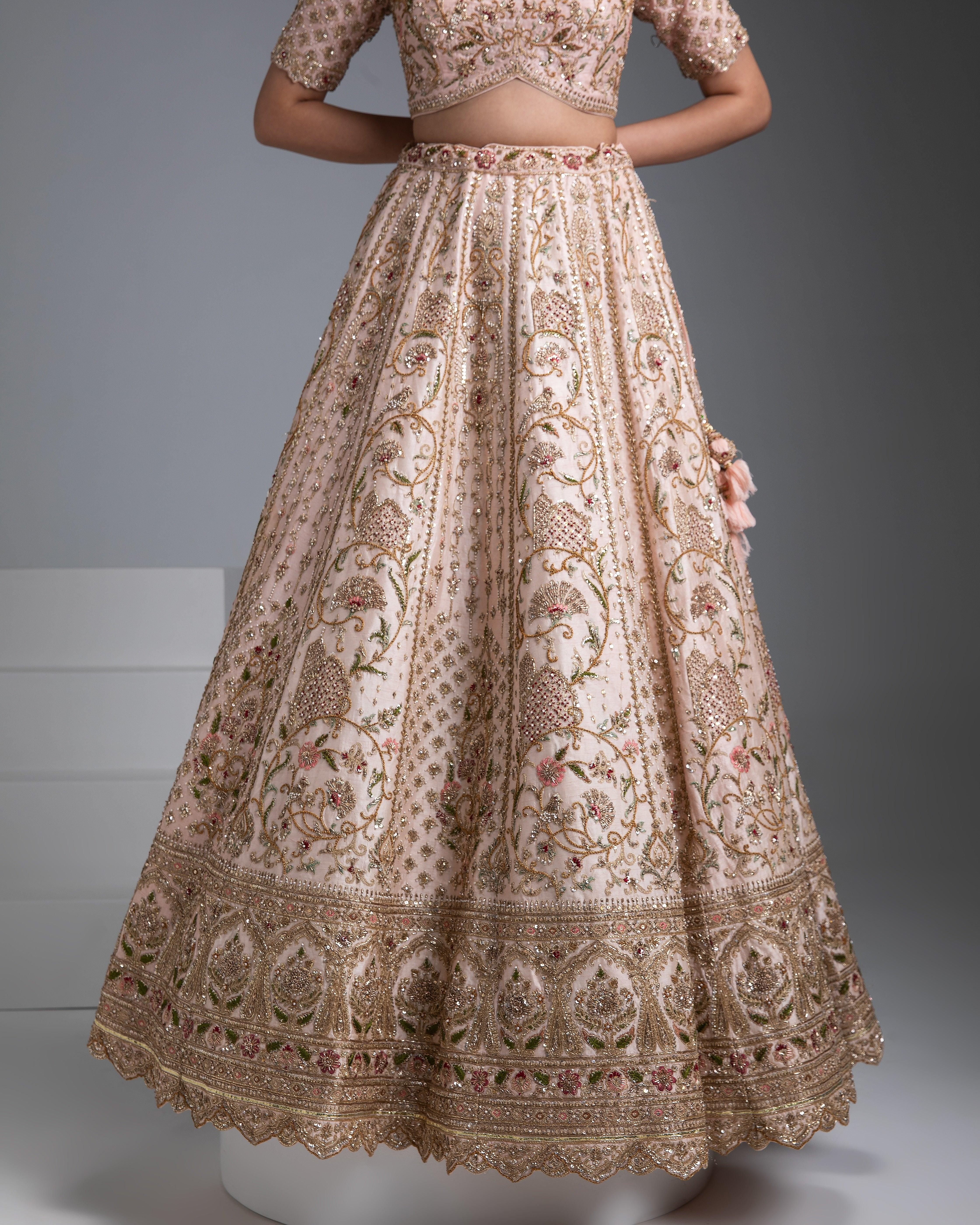 Pastel Pink Double Dupatta Lehenga Set - Mokshaa