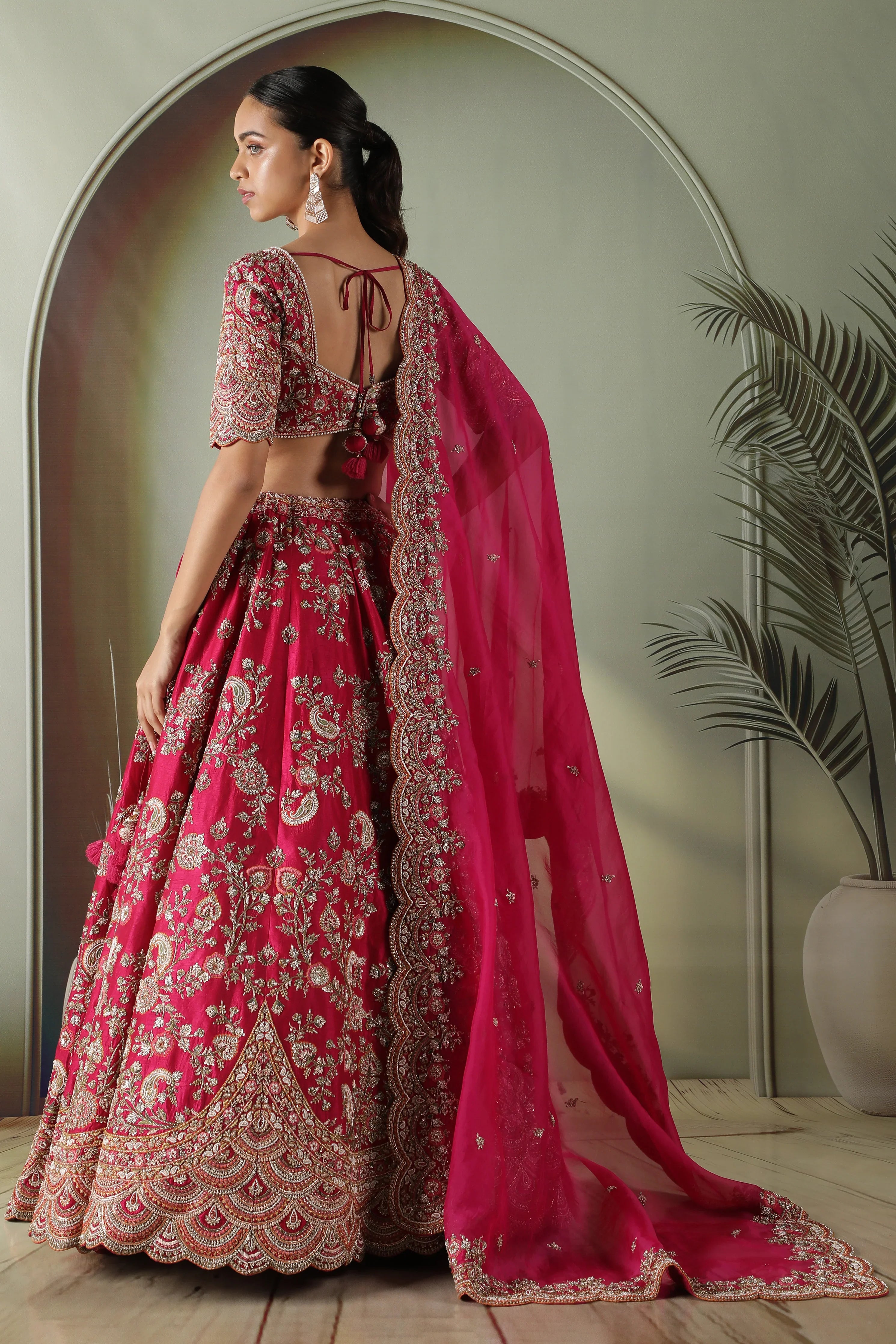 Pink Raw Silk Bridal Lehenga with Organza Dupatta - Mokshaa