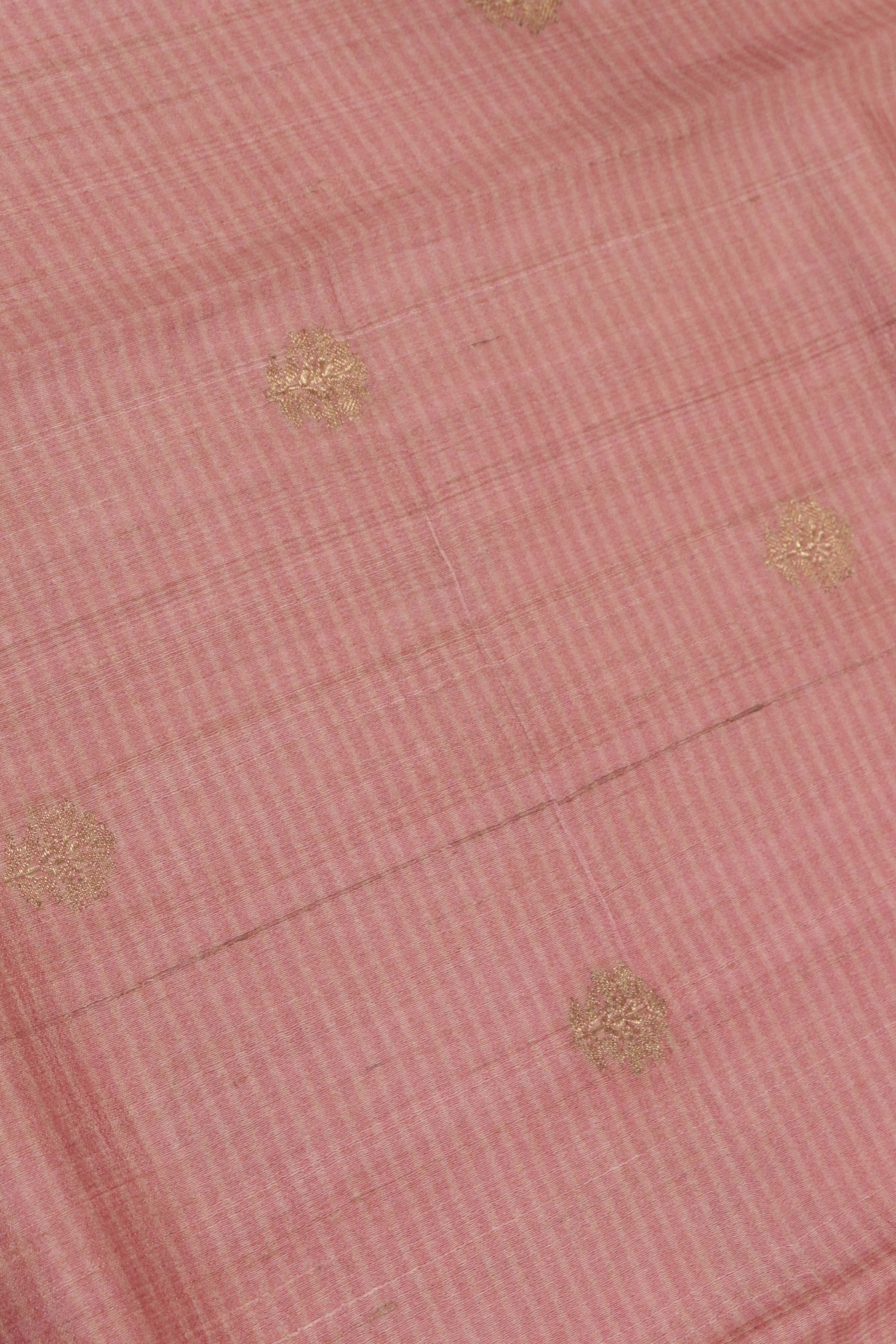 Banaras Tussar Silk Saree in Peach with Zari Motifs & Kalamkari Border - Mokshaa