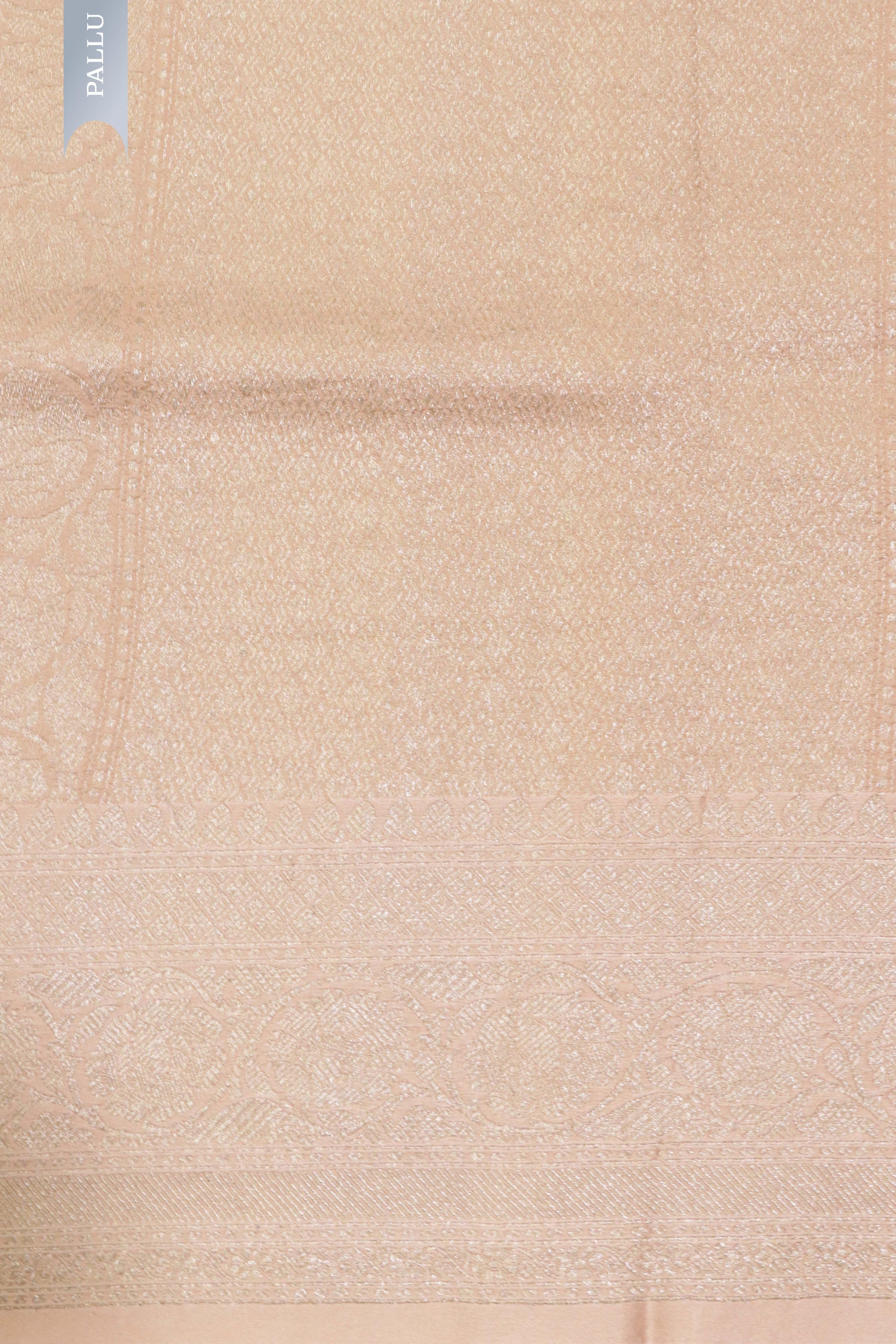 Tussar Silk Saree in Peach with Floral Print & Zari Border - Mokshaa