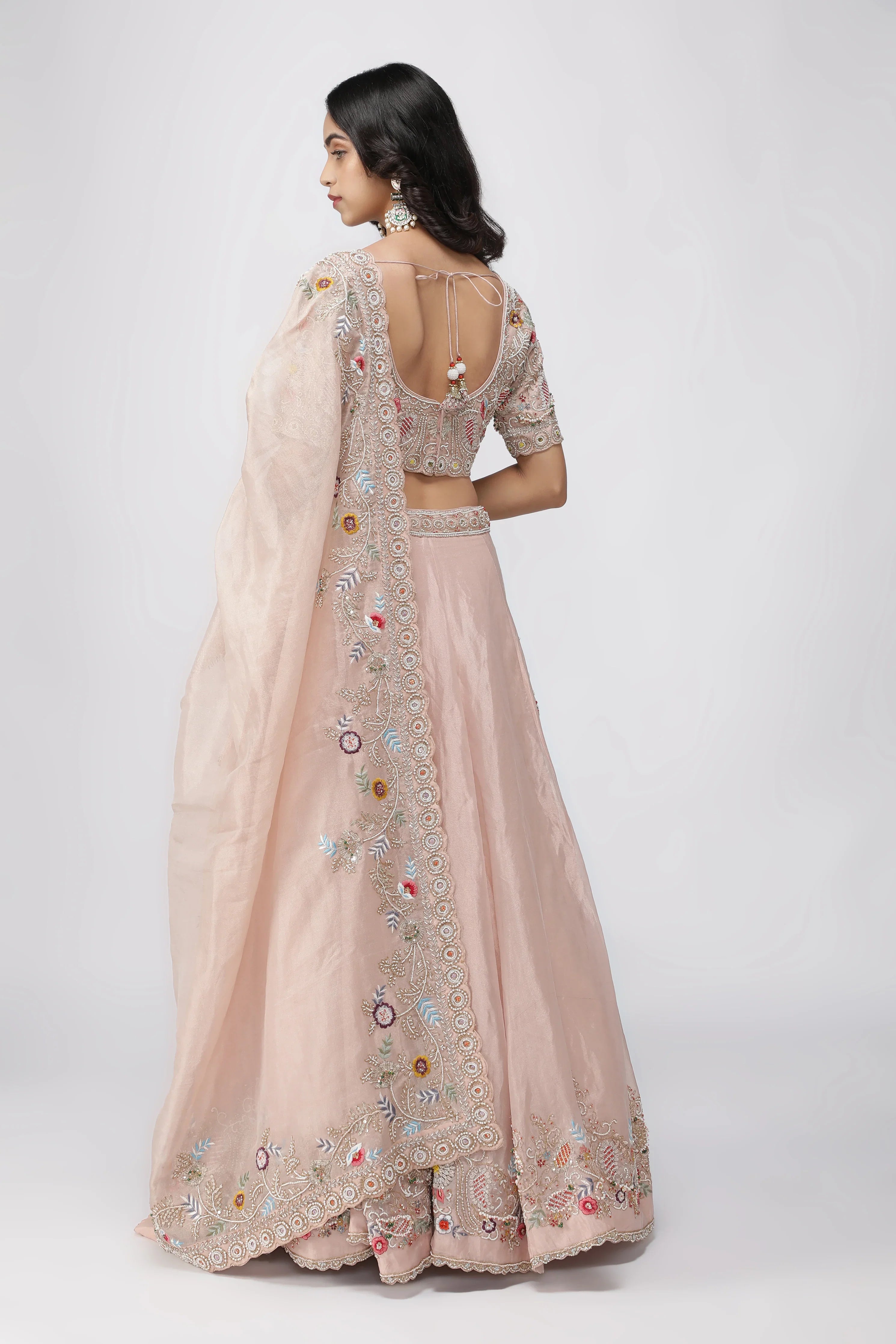 Peach Tissue Organza Lehenga Set - Mokshaa