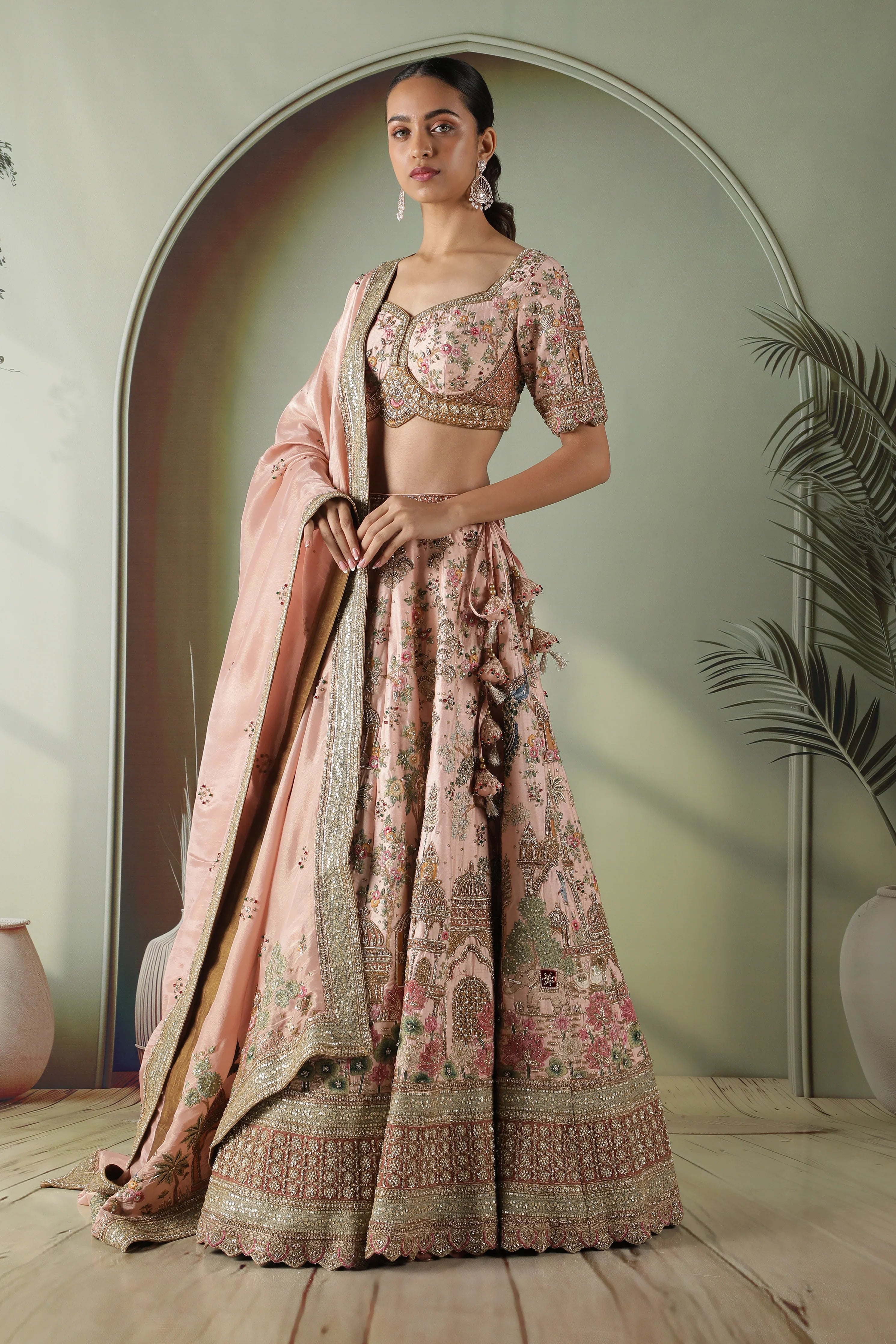 Pink Raw Silk Bridal Lehenga Set - Mokshaa